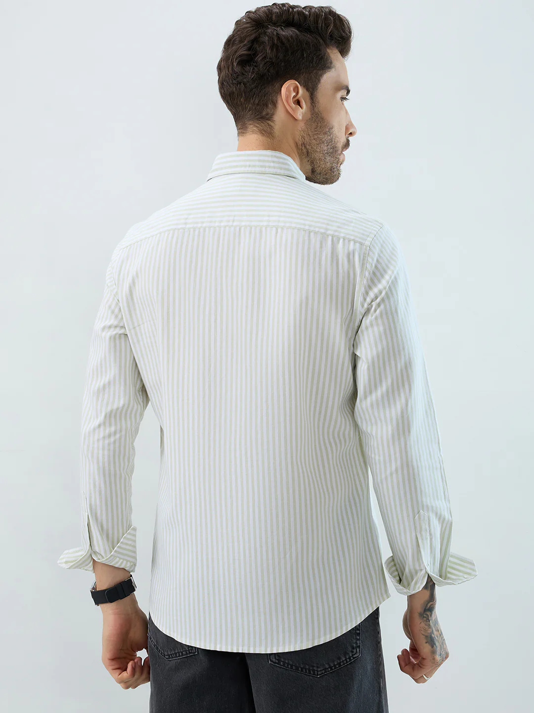 Green & White Candy Striped Oxford Button-Down Business Shirt - Image 7