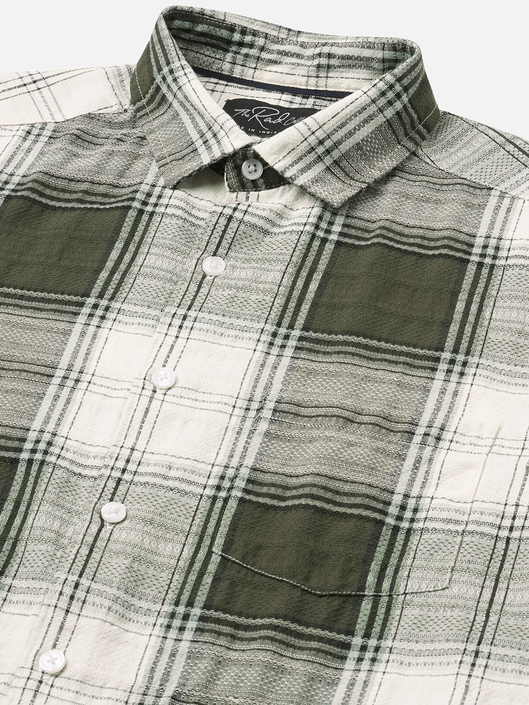 Green & White Precision Weave Checks Jacquard Shirt - Image 3