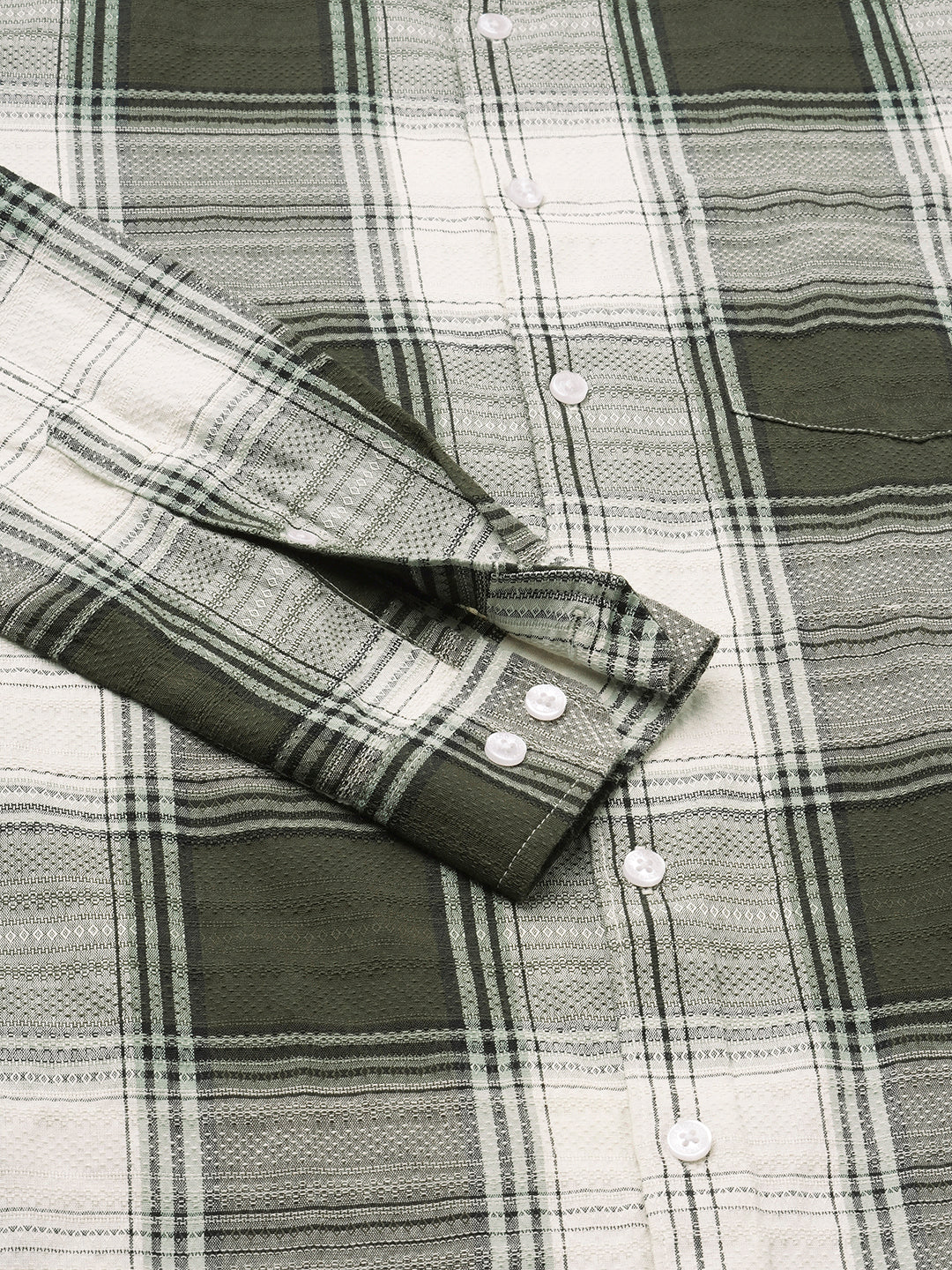 Green & White Precision Weave Checks Jacquard Shirt - Image 8