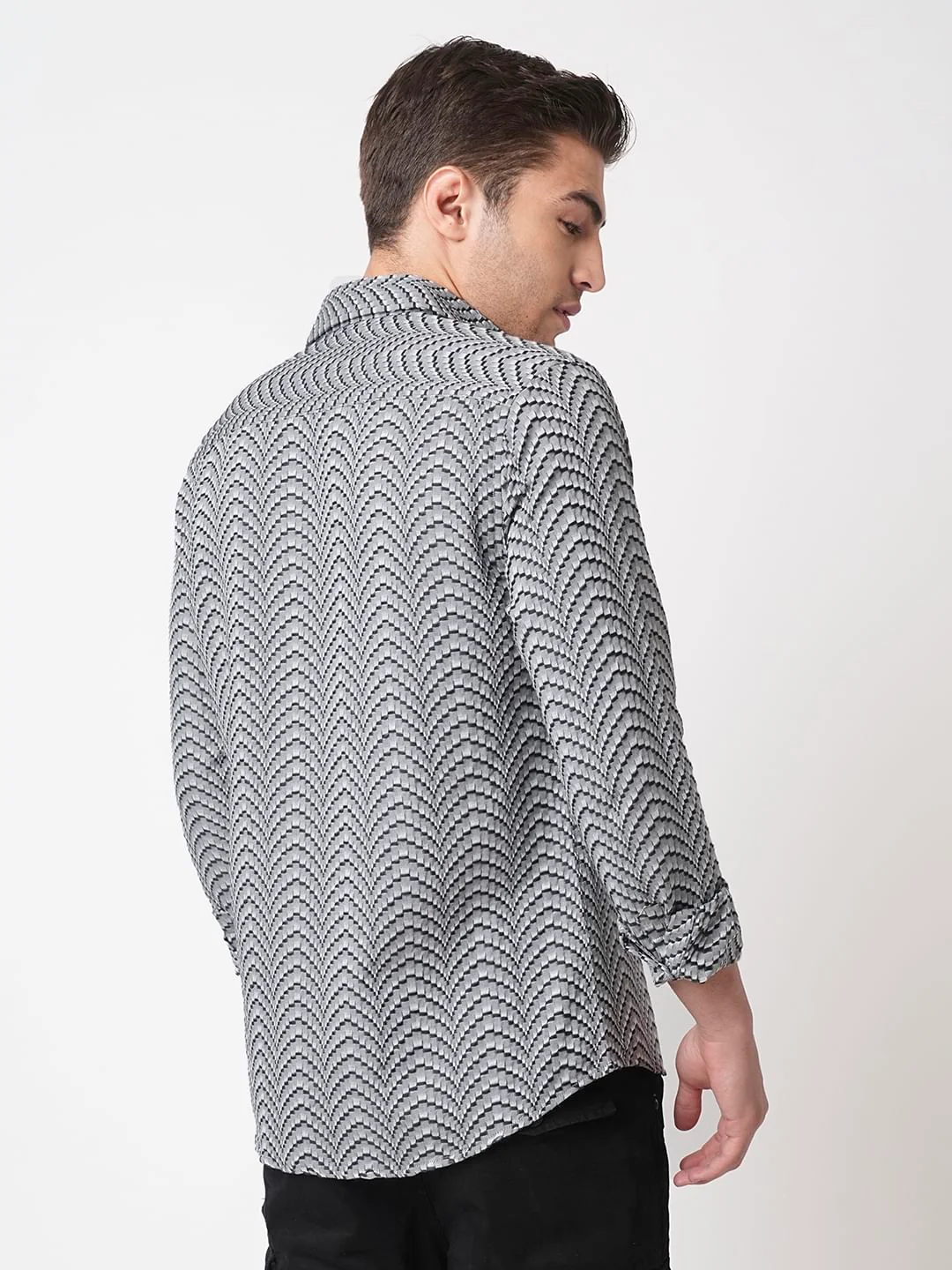 Grey & Black Jacquard Weaved Shirt - Image 6