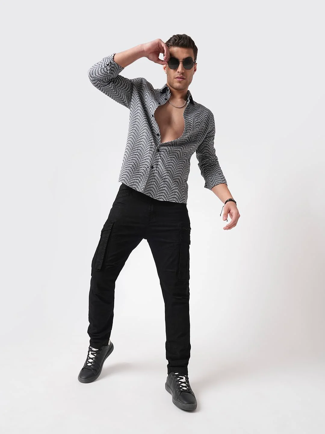 Grey & Black Jacquard Weaved Shirt - Image 7