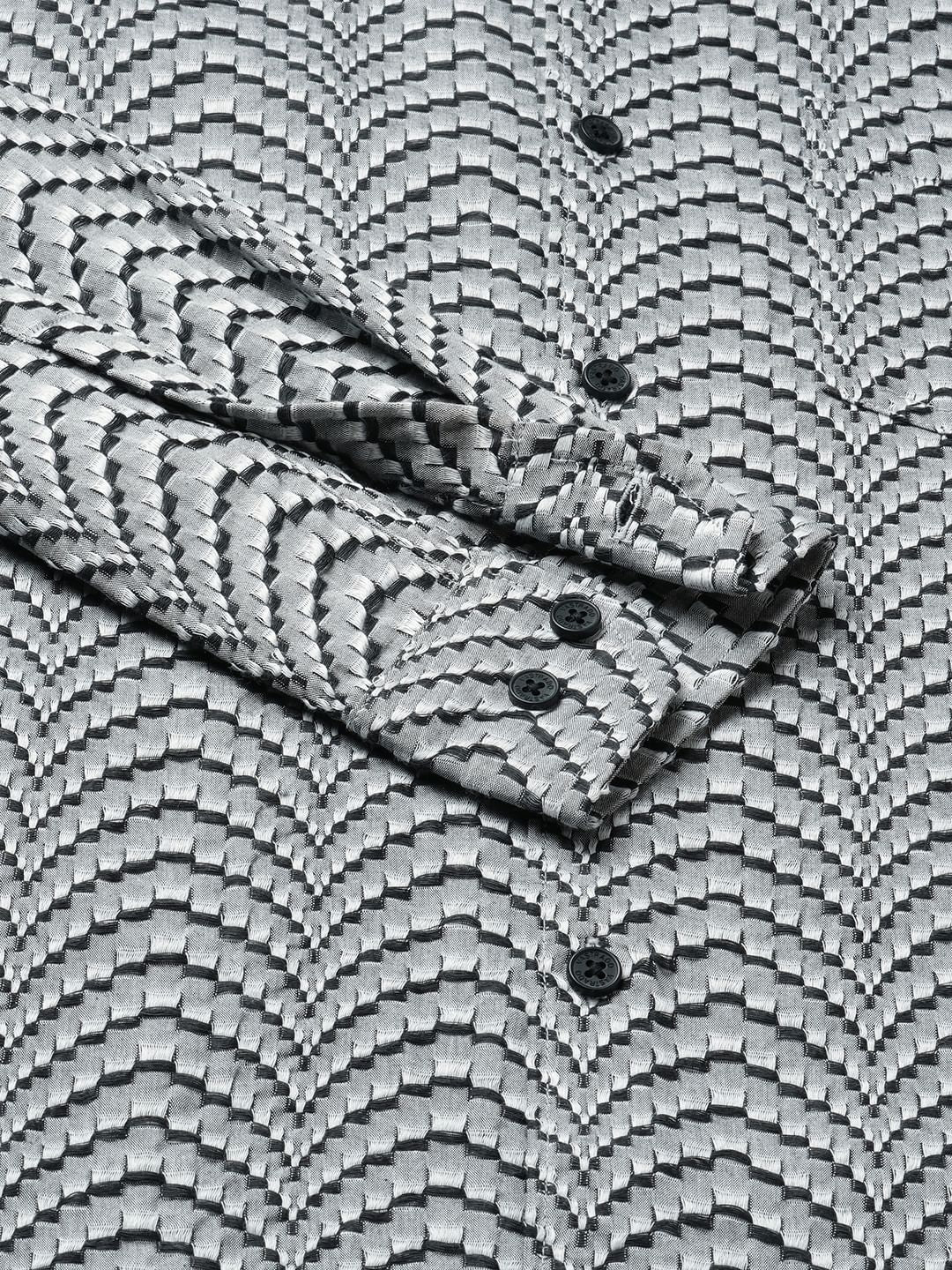 Grey & Black Jacquard Weaved Shirt - Image 8