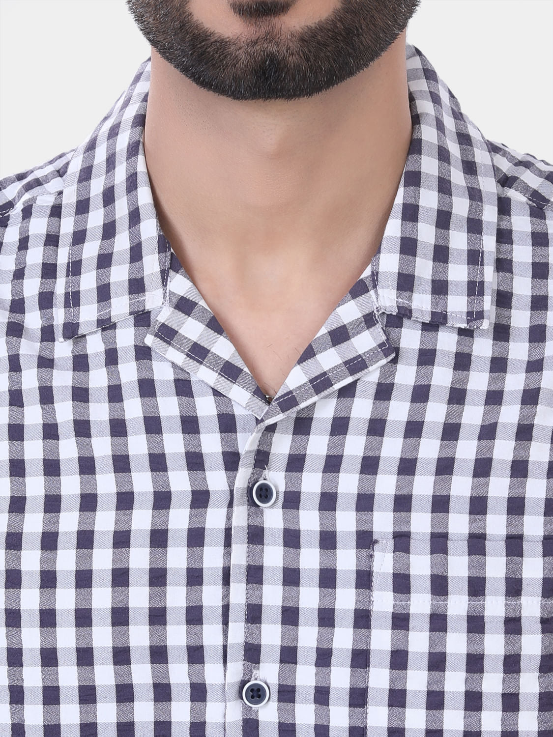 Grey and White Seersucker Checked Oversized Shirt - Image 2
