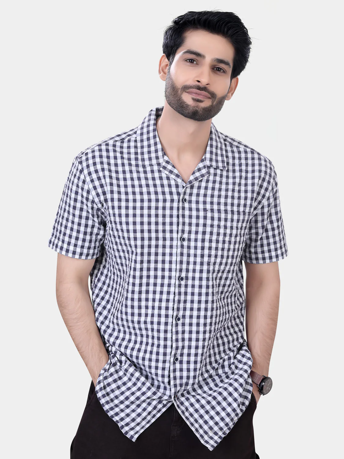Grey and White Seersucker Checked Oversized Shirt - Image 3