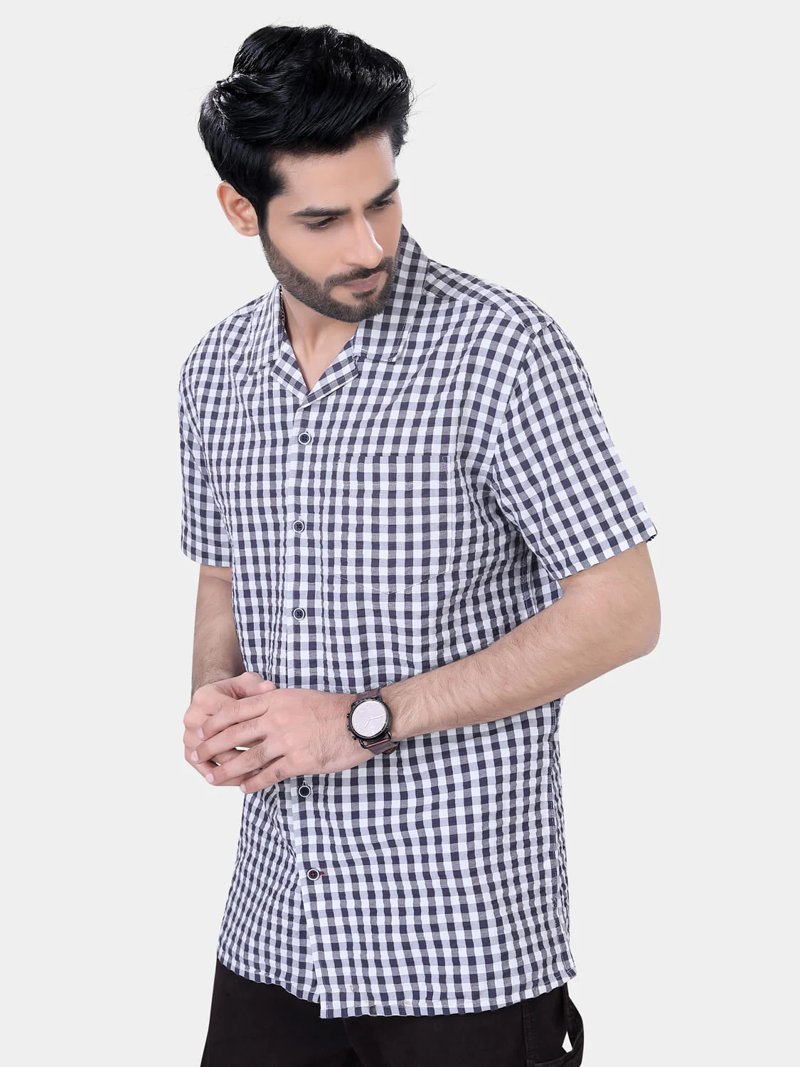 Grey and White Seersucker Checked Oversized Shirt - Image 5