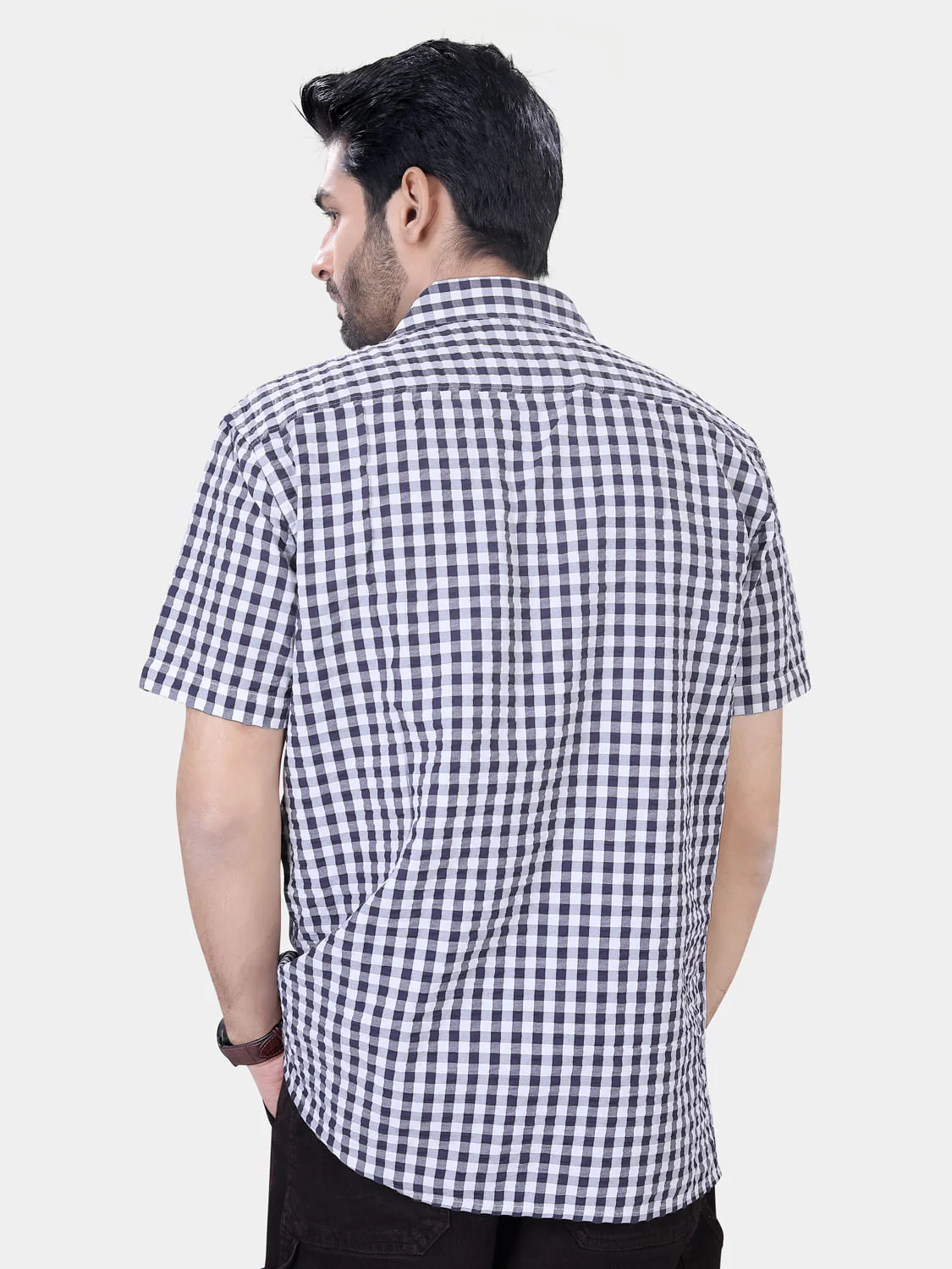 Grey and White Seersucker Checked Oversized Shirt - Image 6