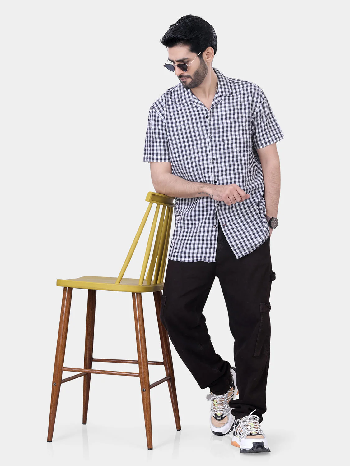 Grey and White Seersucker Checked Oversized Shirt - Image 7