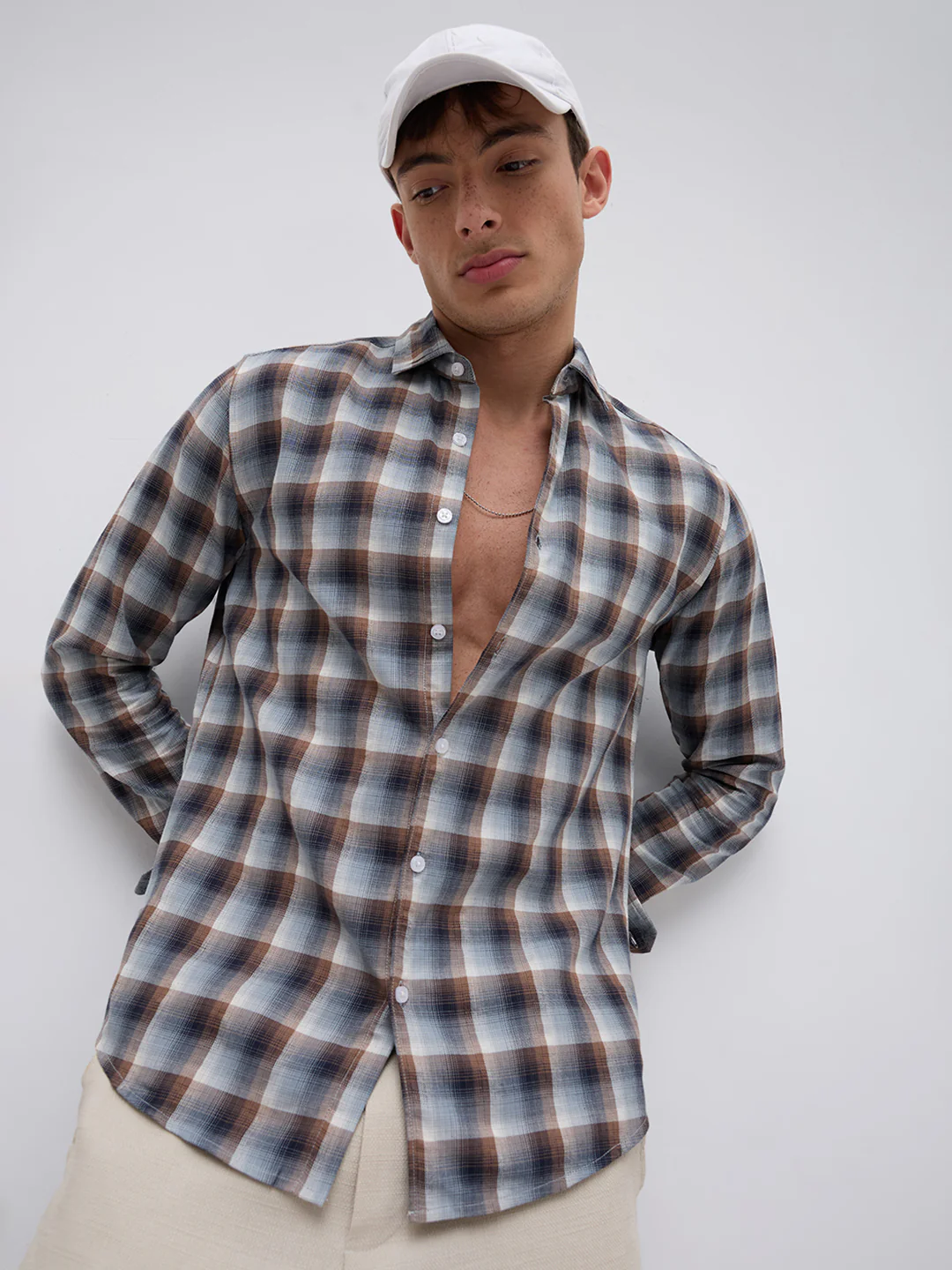 Grey & Brown Ombre Checks Classic Shirt - Image 2