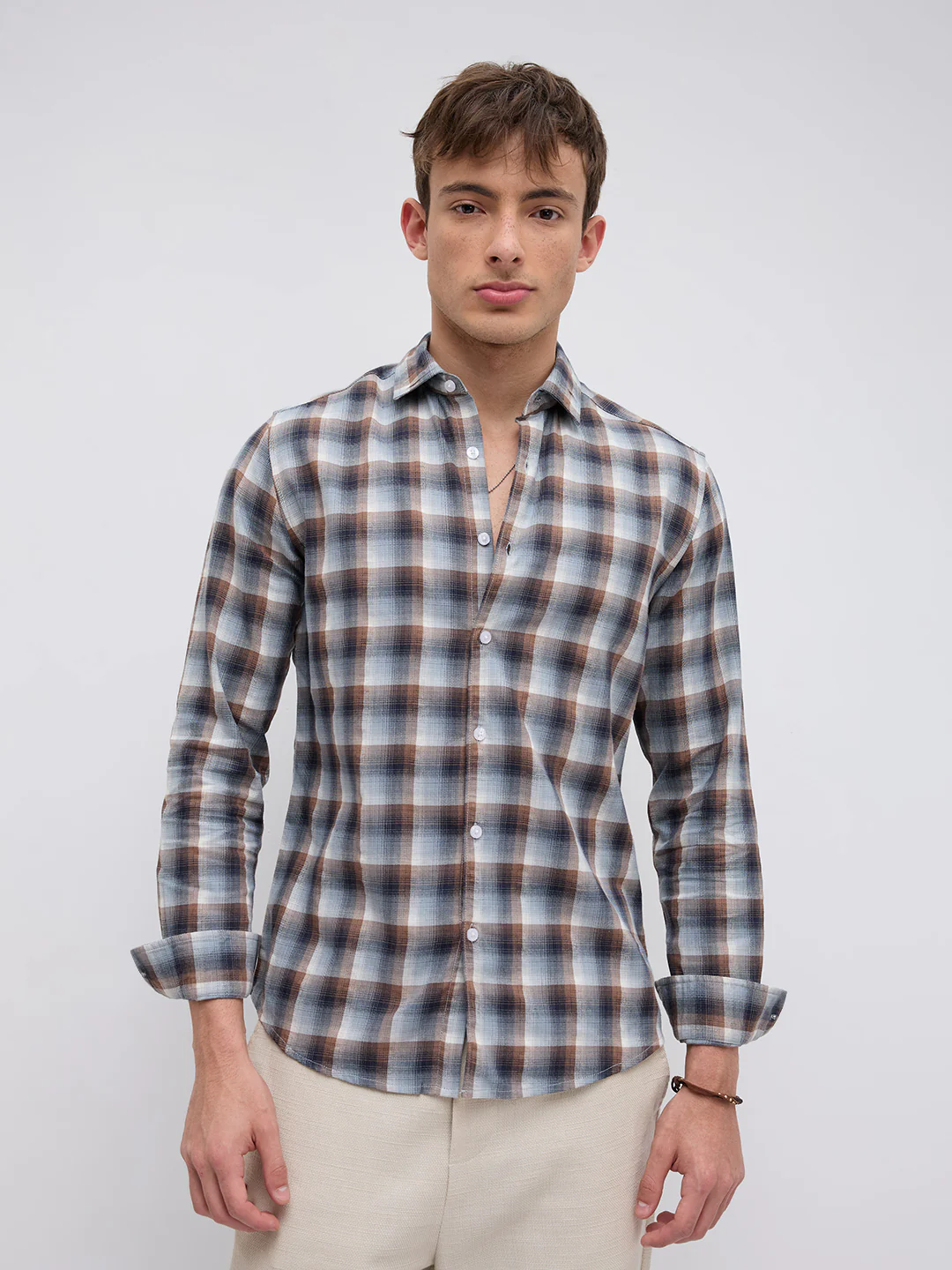 Grey & Brown Ombre Checks Classic Shirt - Image 5