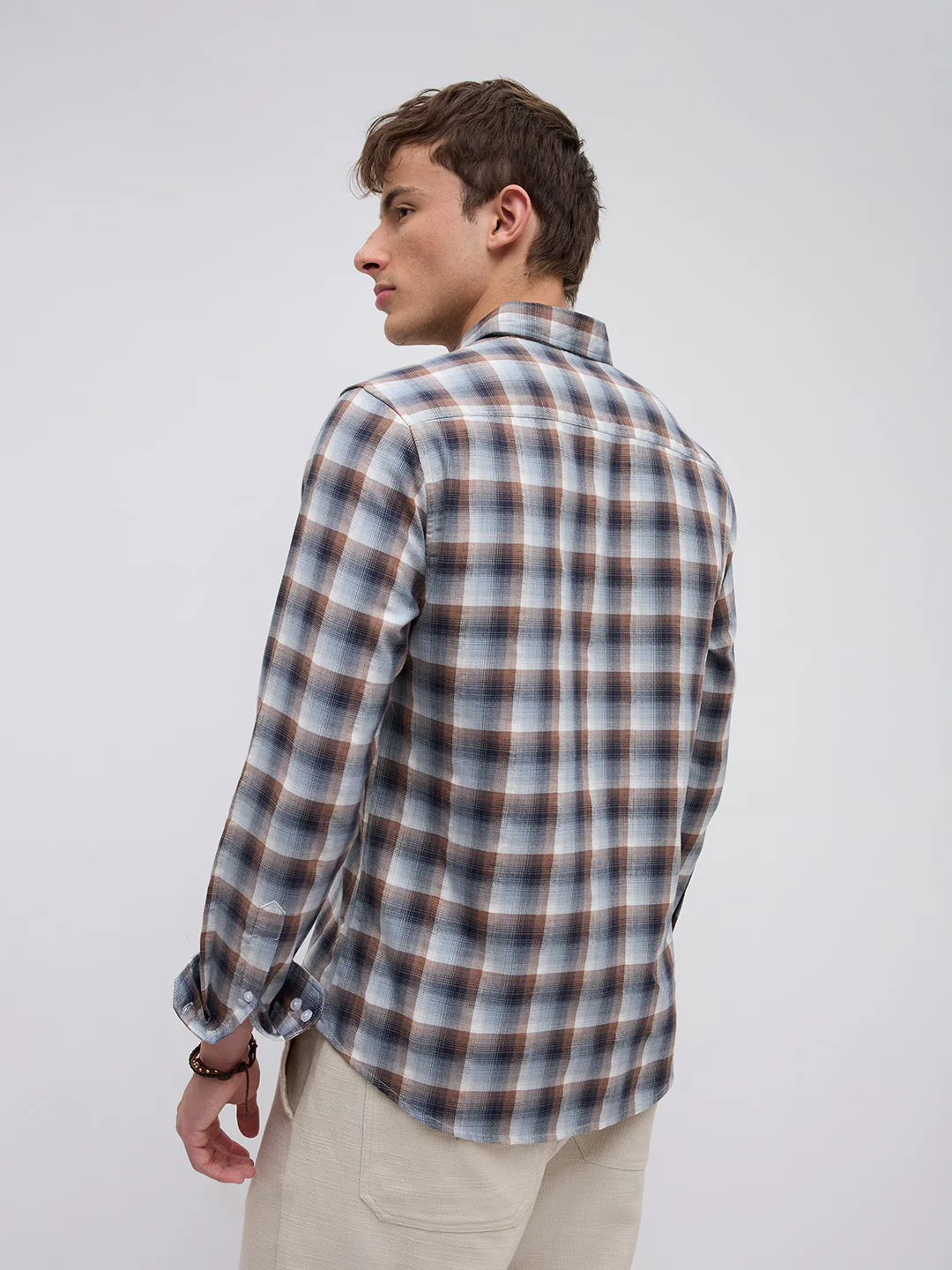 Grey & Brown Ombre Checks Classic Shirt - Image 7