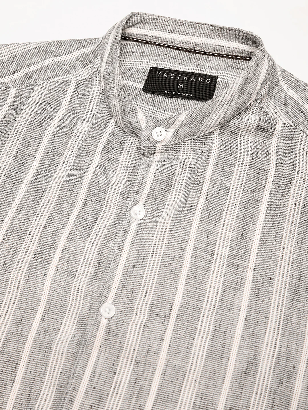 Grey Cloud Striped Mandarin Linen Blend Shirt - Image 3