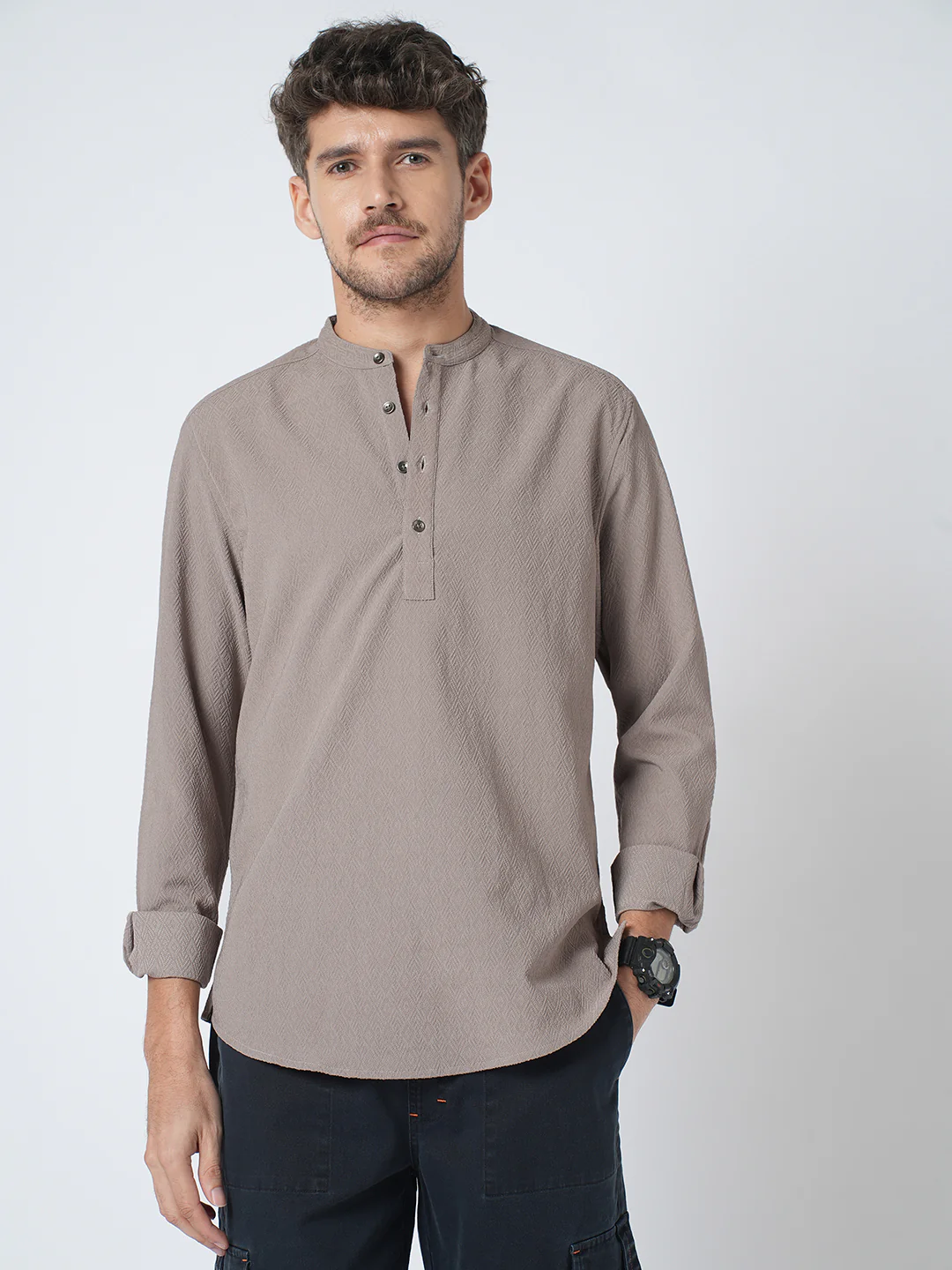 Grey Diamond Weave Textured Kurta - Image 5