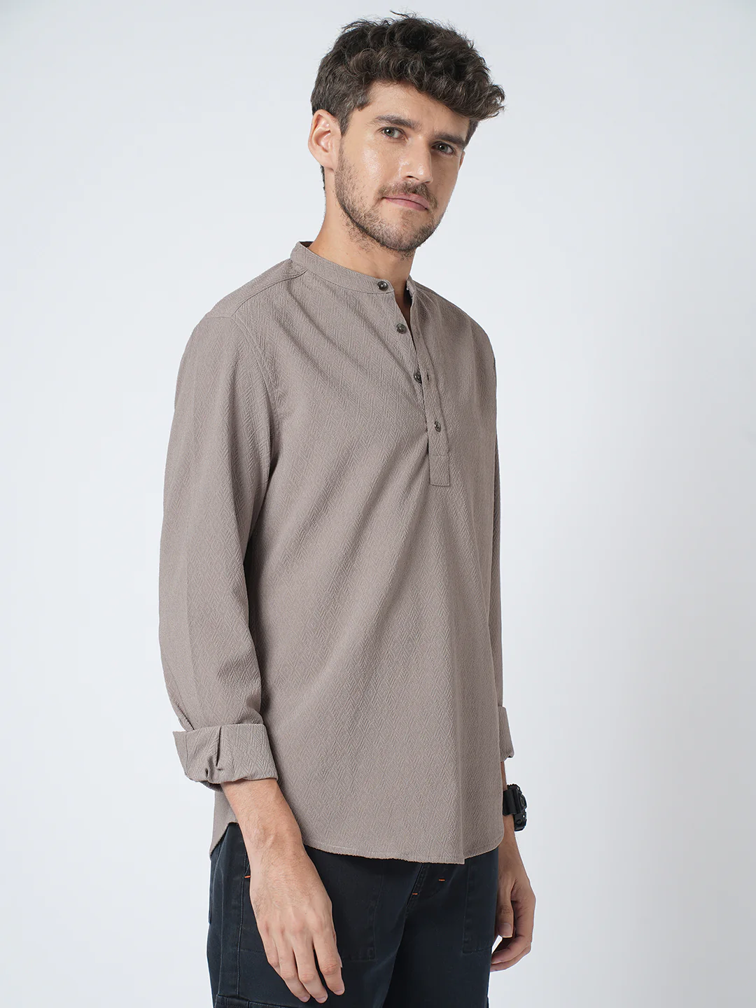 Grey Diamond Weave Textured Kurta - Image 6