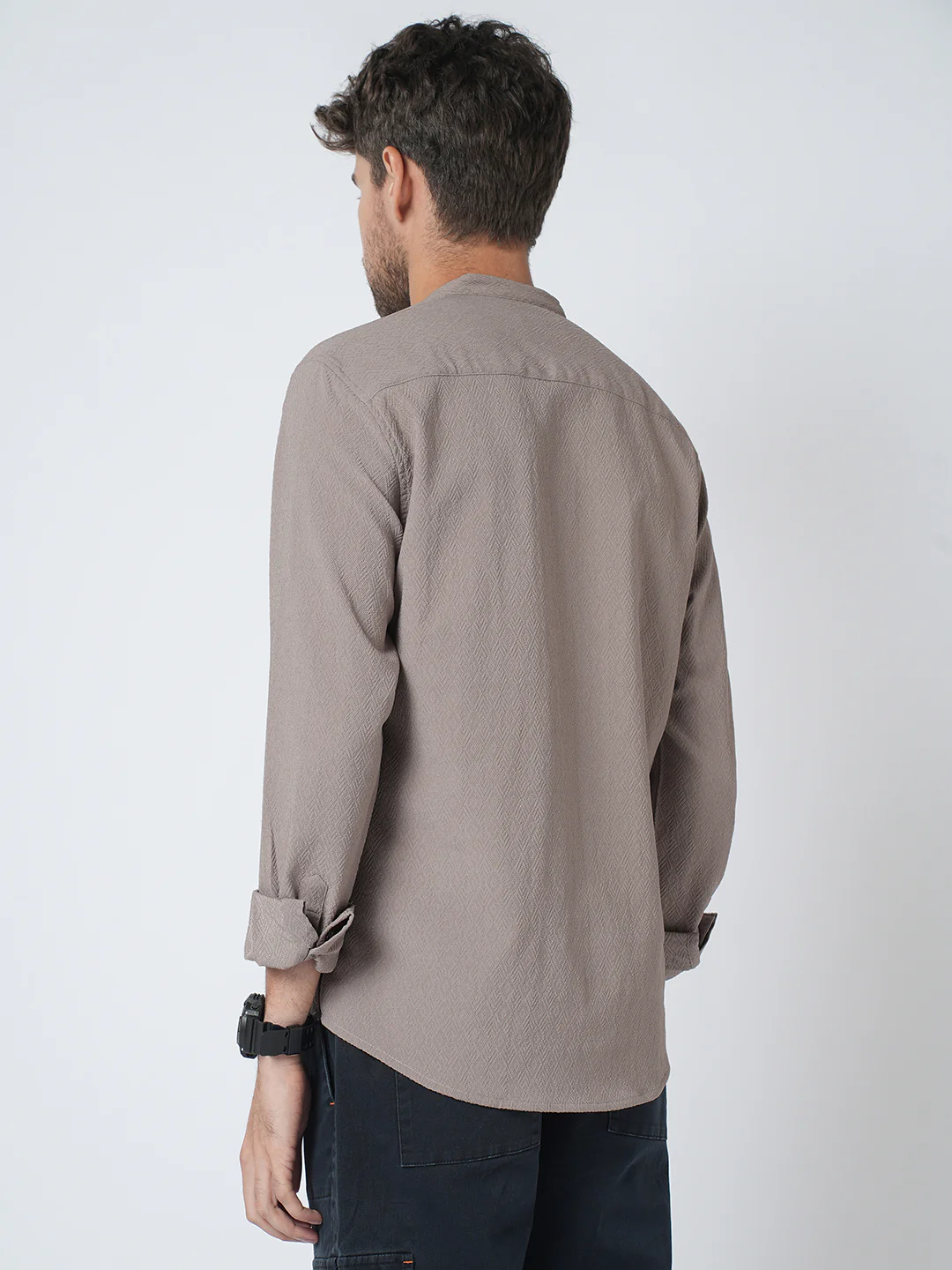 Grey Diamond Weave Textured Kurta - Image 7
