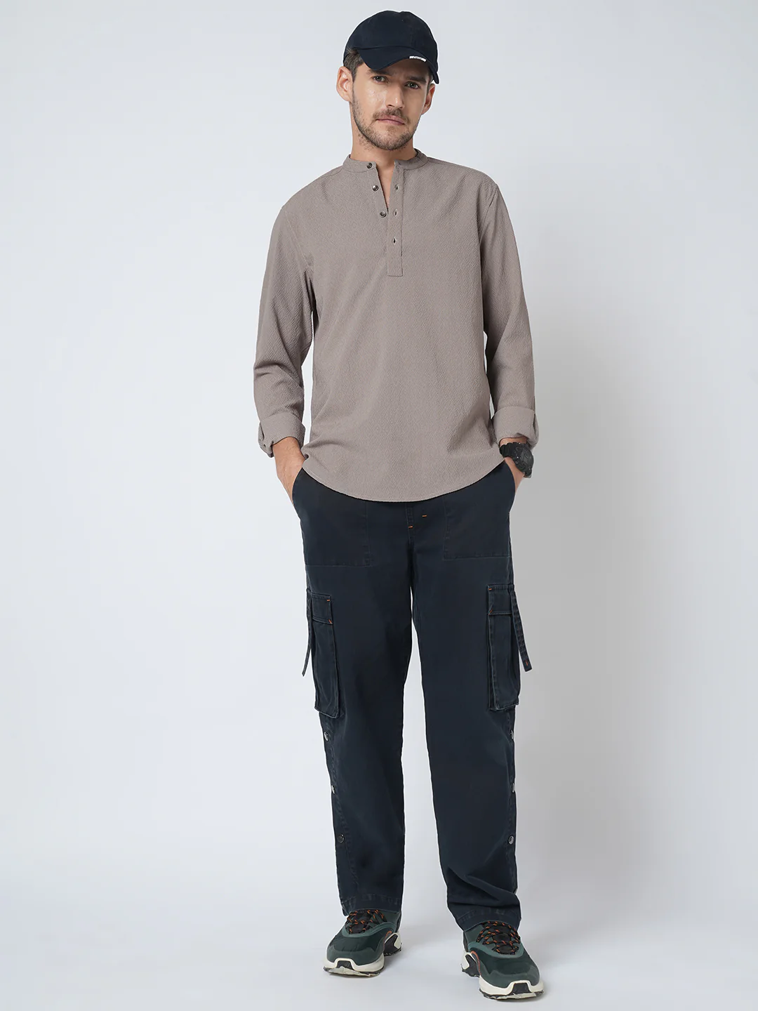 Grey Diamond Weave Textured Kurta - Image 8