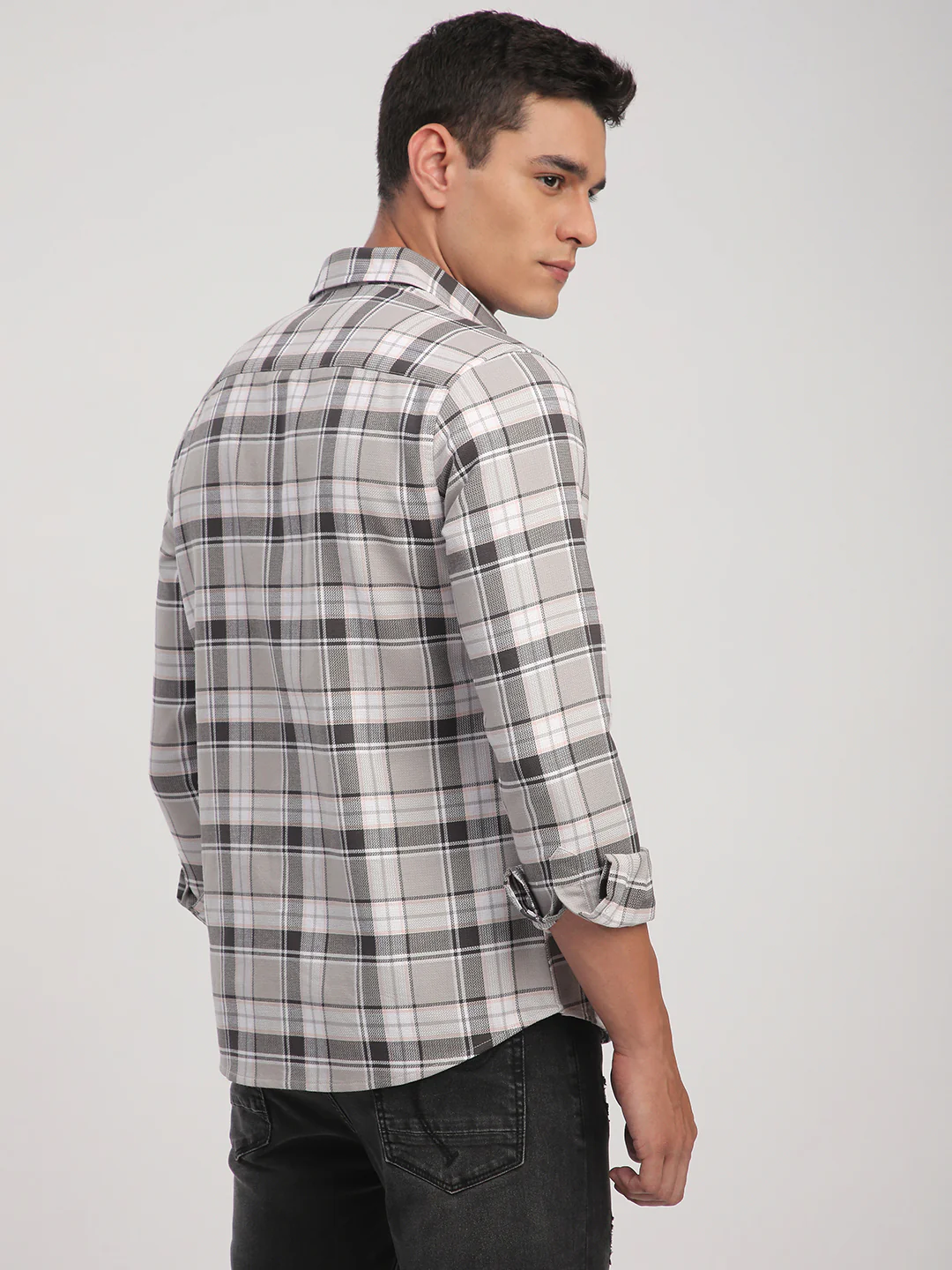 Grey Elegant Plaid Checks Shirt - Image 6