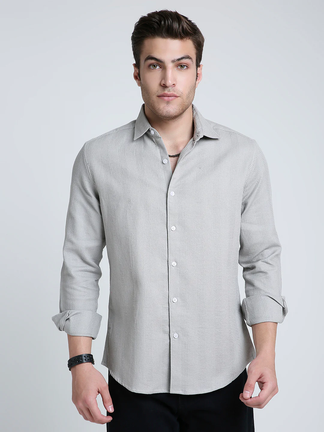 Grey Haze Waffle Grid Weave Shirt - Image 5