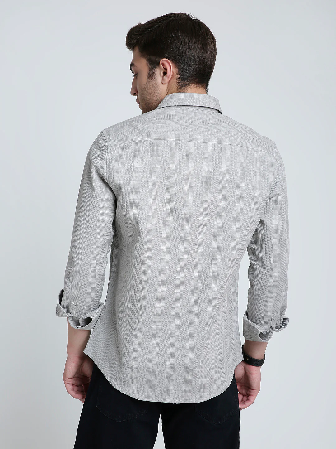 Grey Haze Waffle Grid Weave Shirt - Image 7