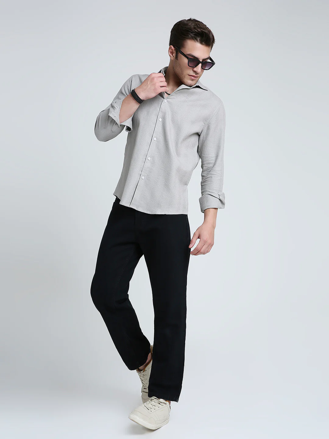 Grey Haze Waffle Grid Weave Shirt - Image 8