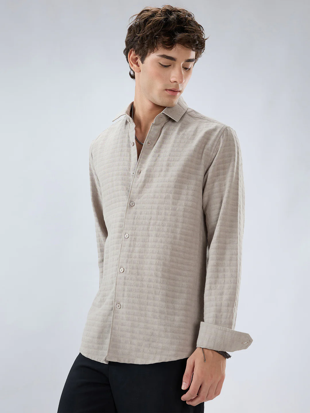 Grey Horizontal Striped Textured Shirt - Image 6