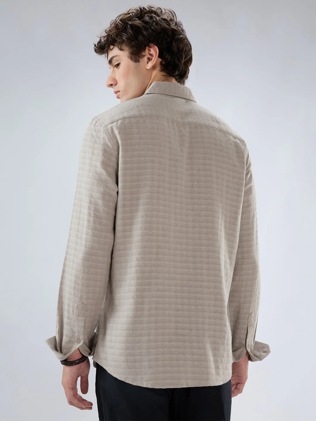 Grey Horizontal Striped Textured Shirt - Image 7