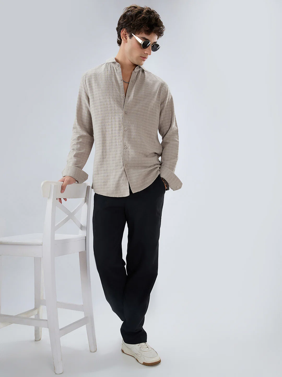 Grey Horizontal Striped Textured Shirt - Image 8
