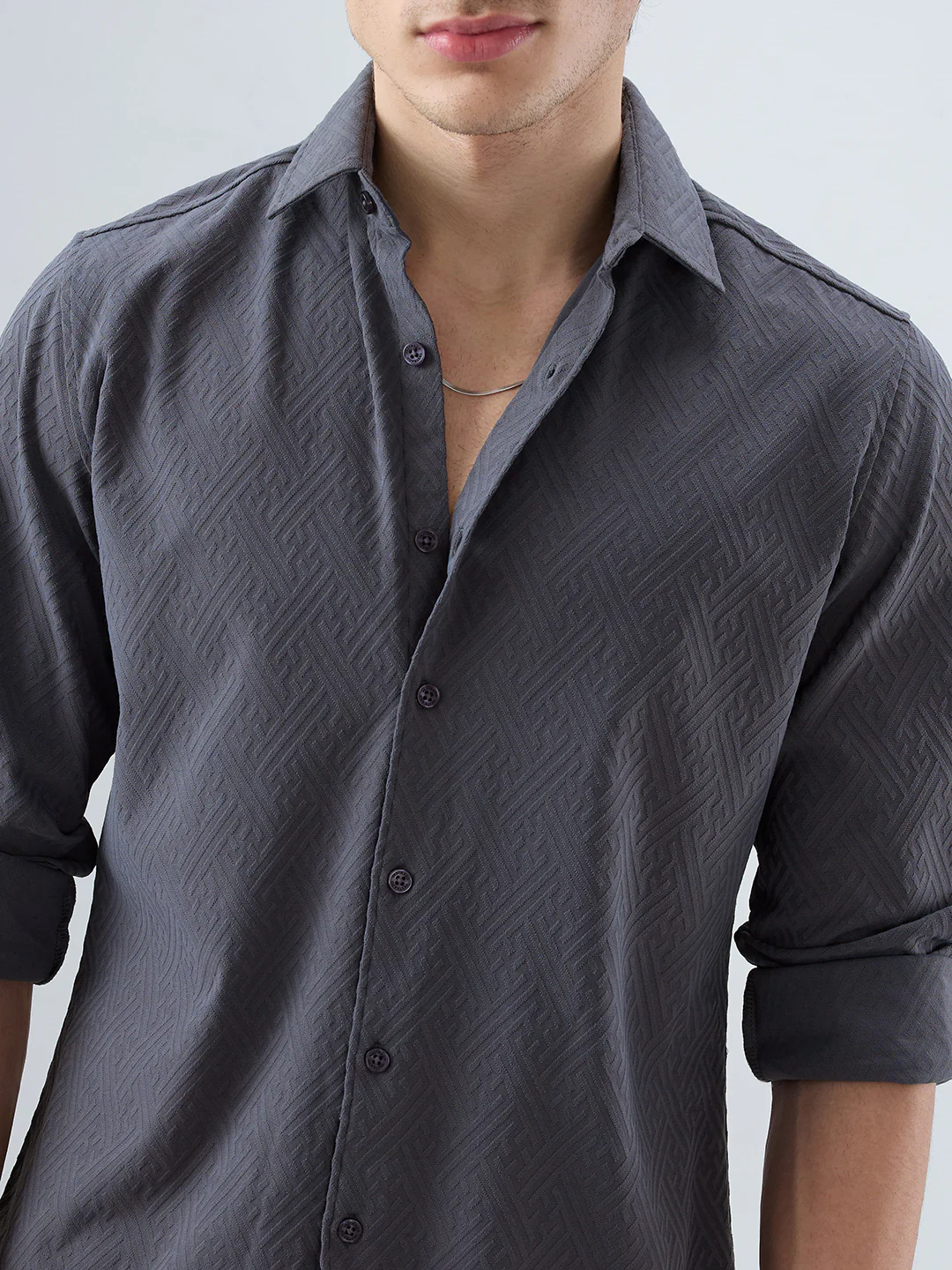 Grey Interlock Maze Weave Knitted Shirt - Image 3