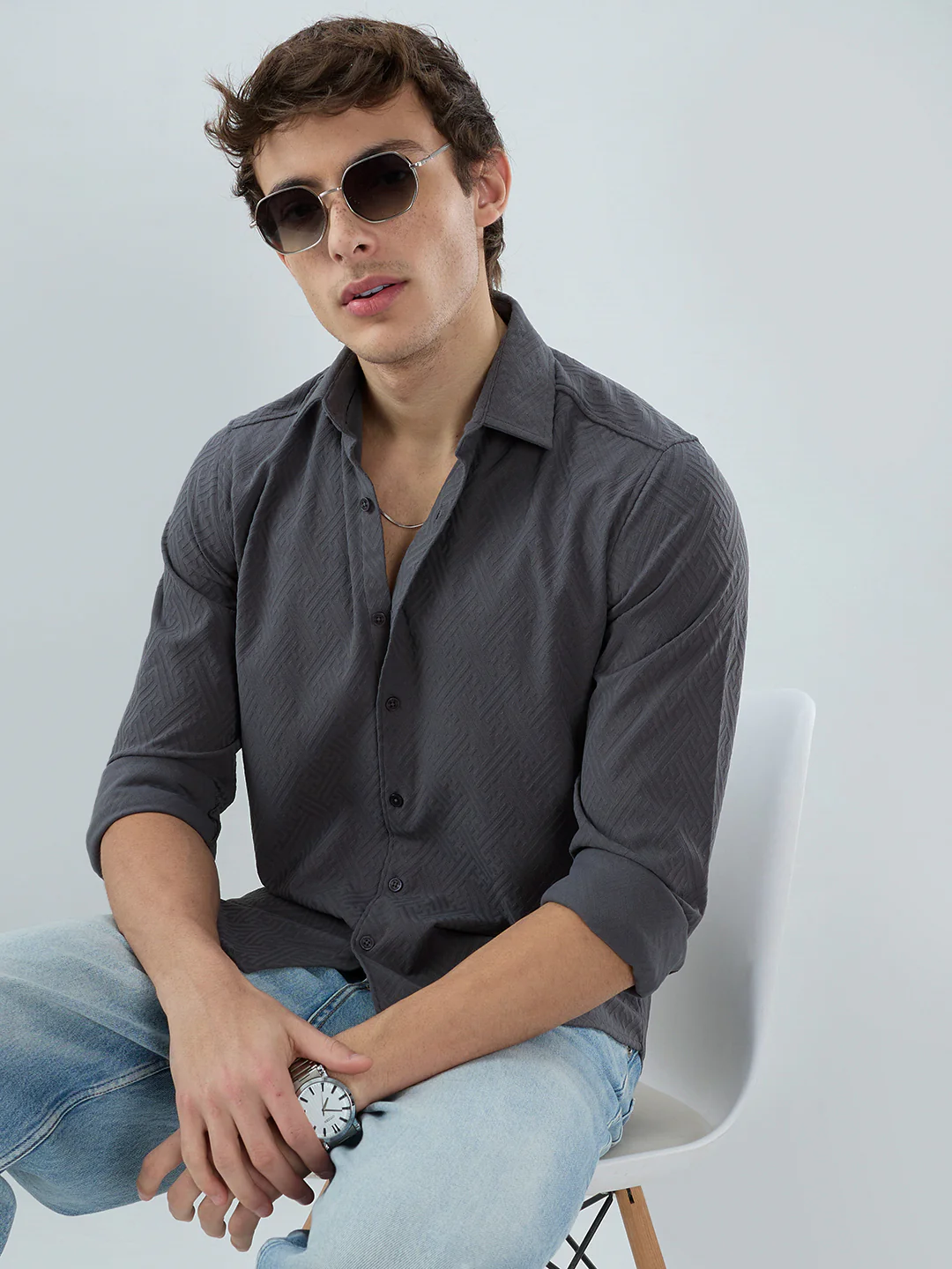 Grey Interlock Maze Weave Knitted Shirt - Image 4
