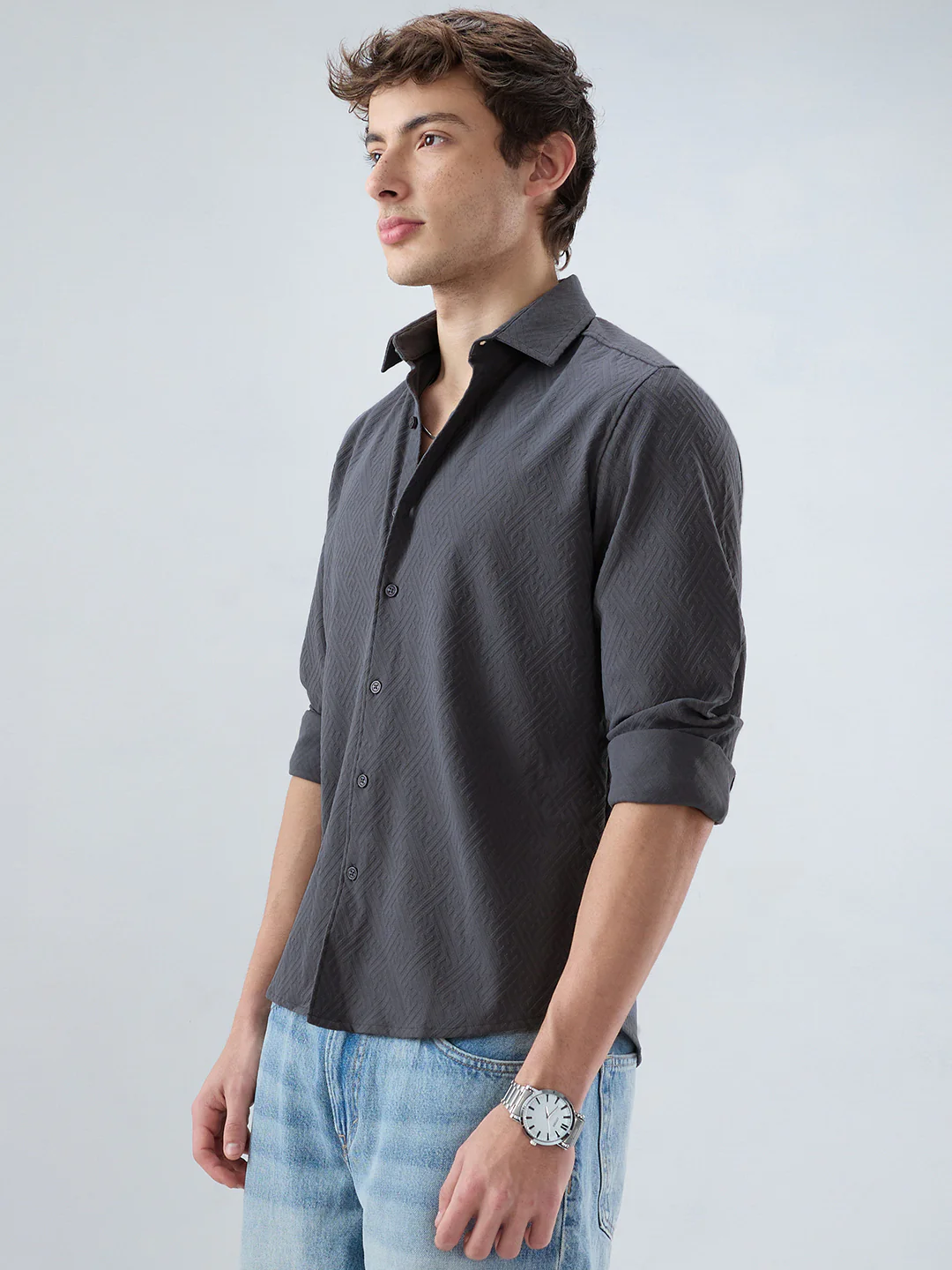Grey Interlock Maze Weave Knitted Shirt - Image 6