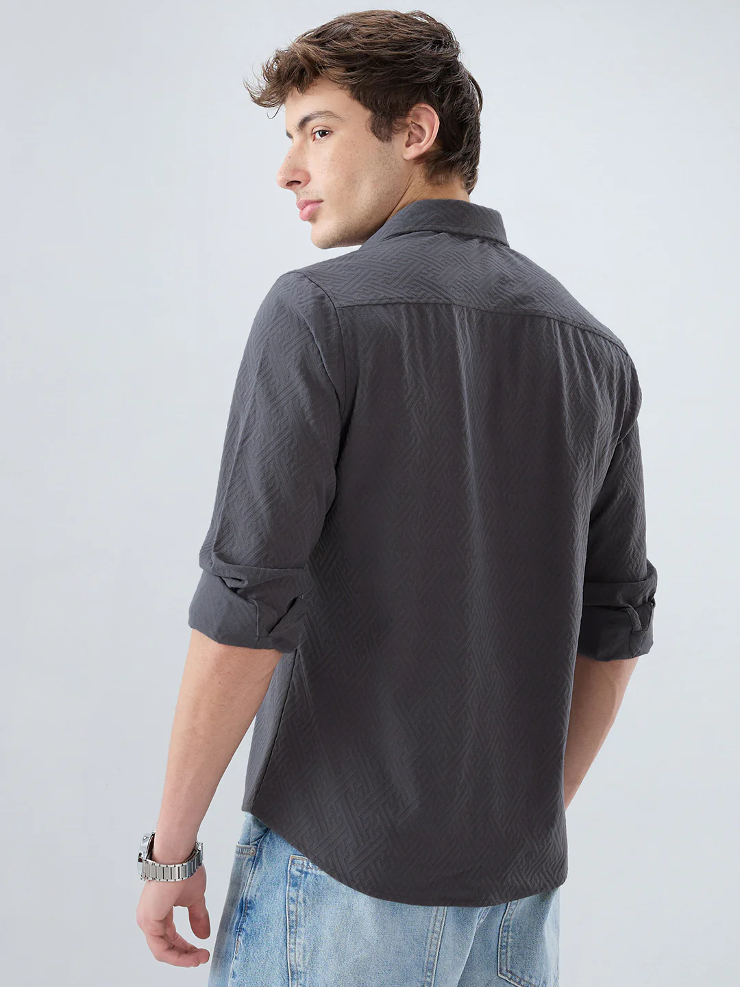 Grey Interlock Maze Weave Knitted Shirt - Image 7