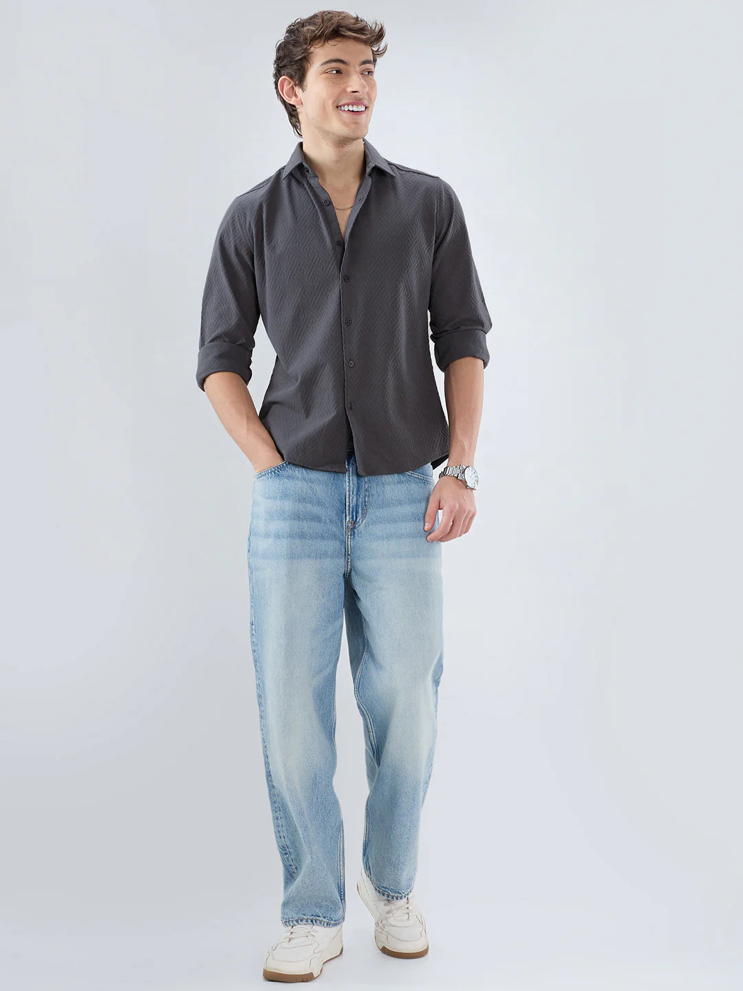 Grey Interlock Maze Weave Knitted Shirt - Image 8