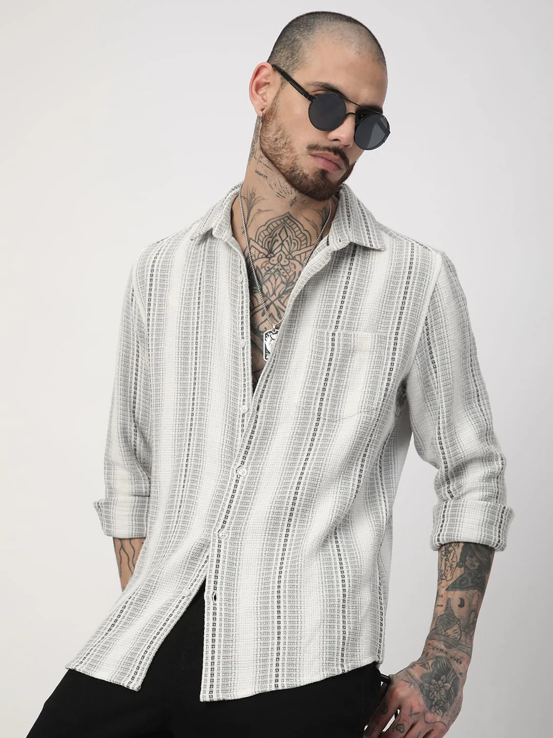 Grey Interweave Broad Striped Shirt - Image 2