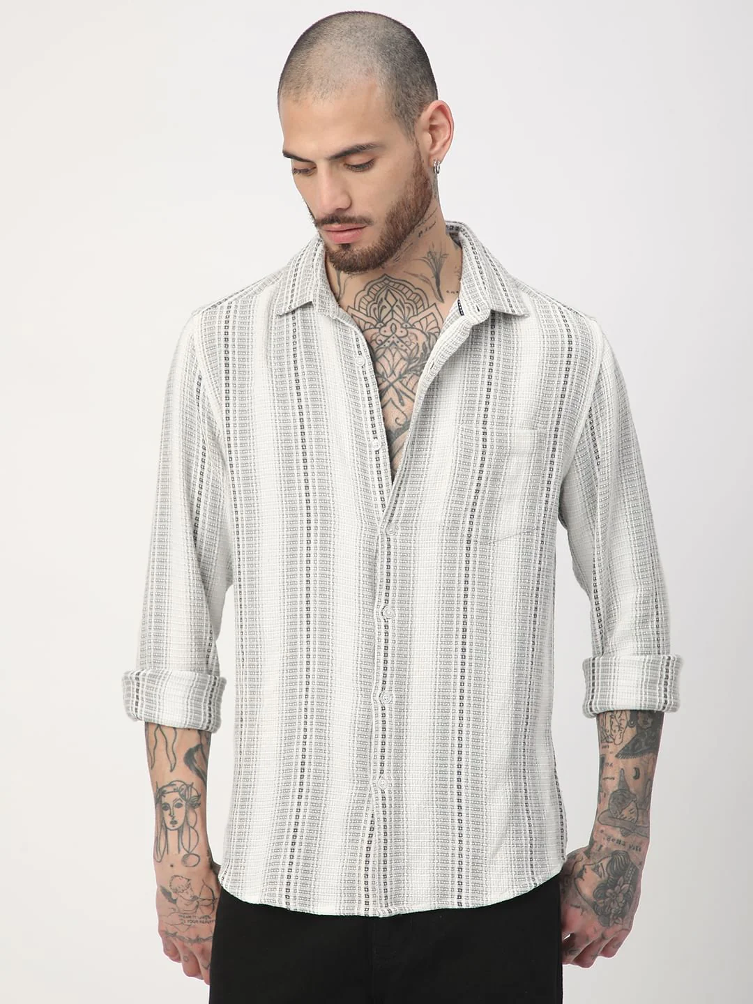 Grey Interweave Broad Striped Shirt - Image 5