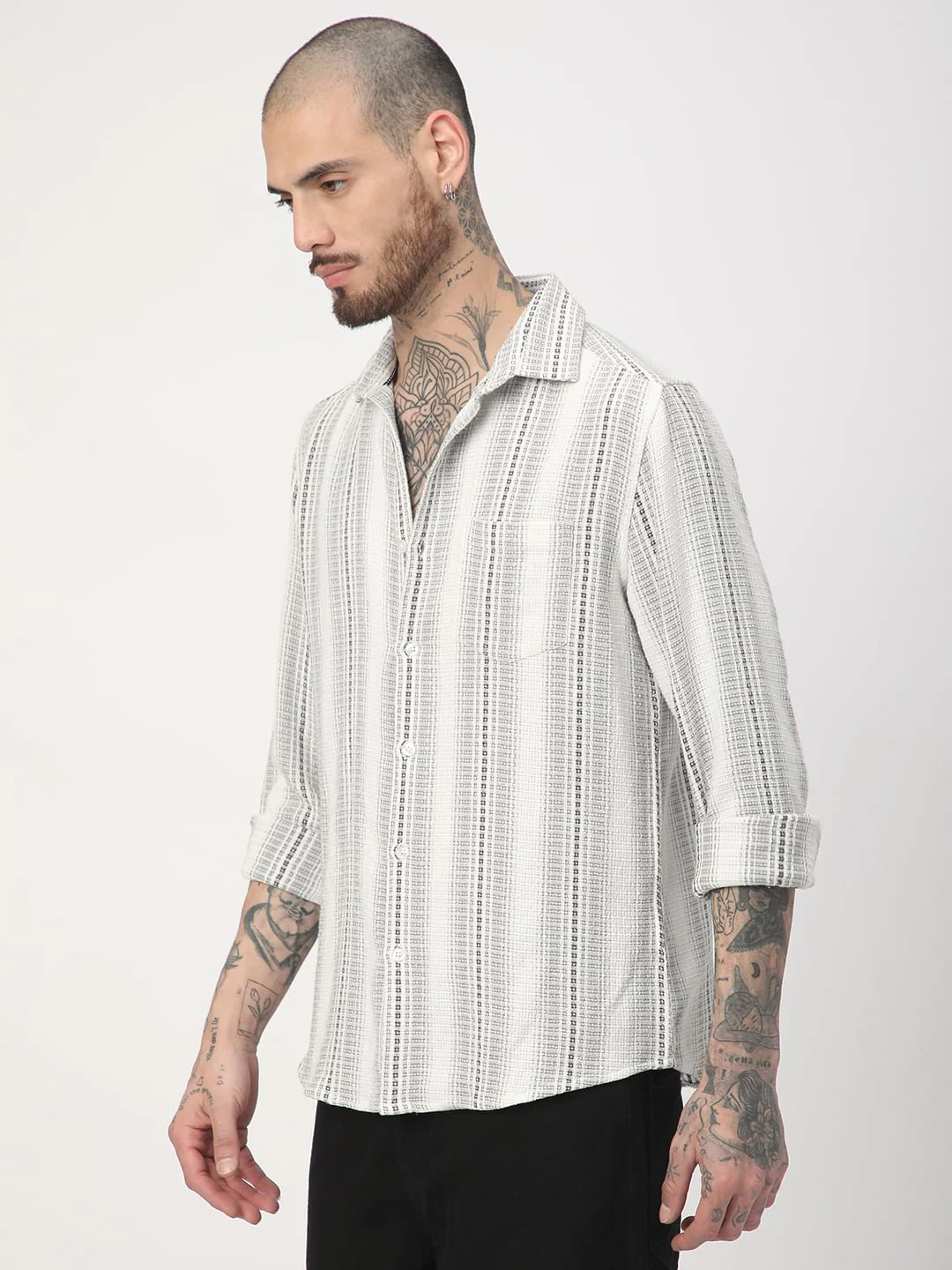 Grey Interweave Broad Striped Shirt - Image 6