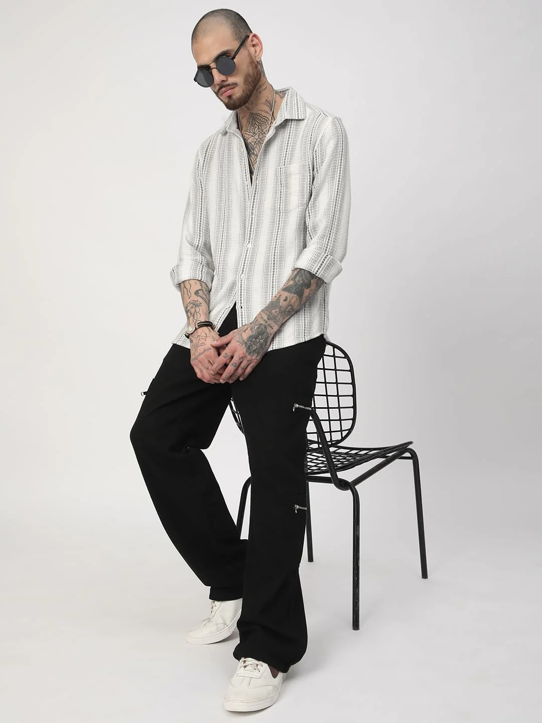 Grey Interweave Broad Striped Shirt - Image 8