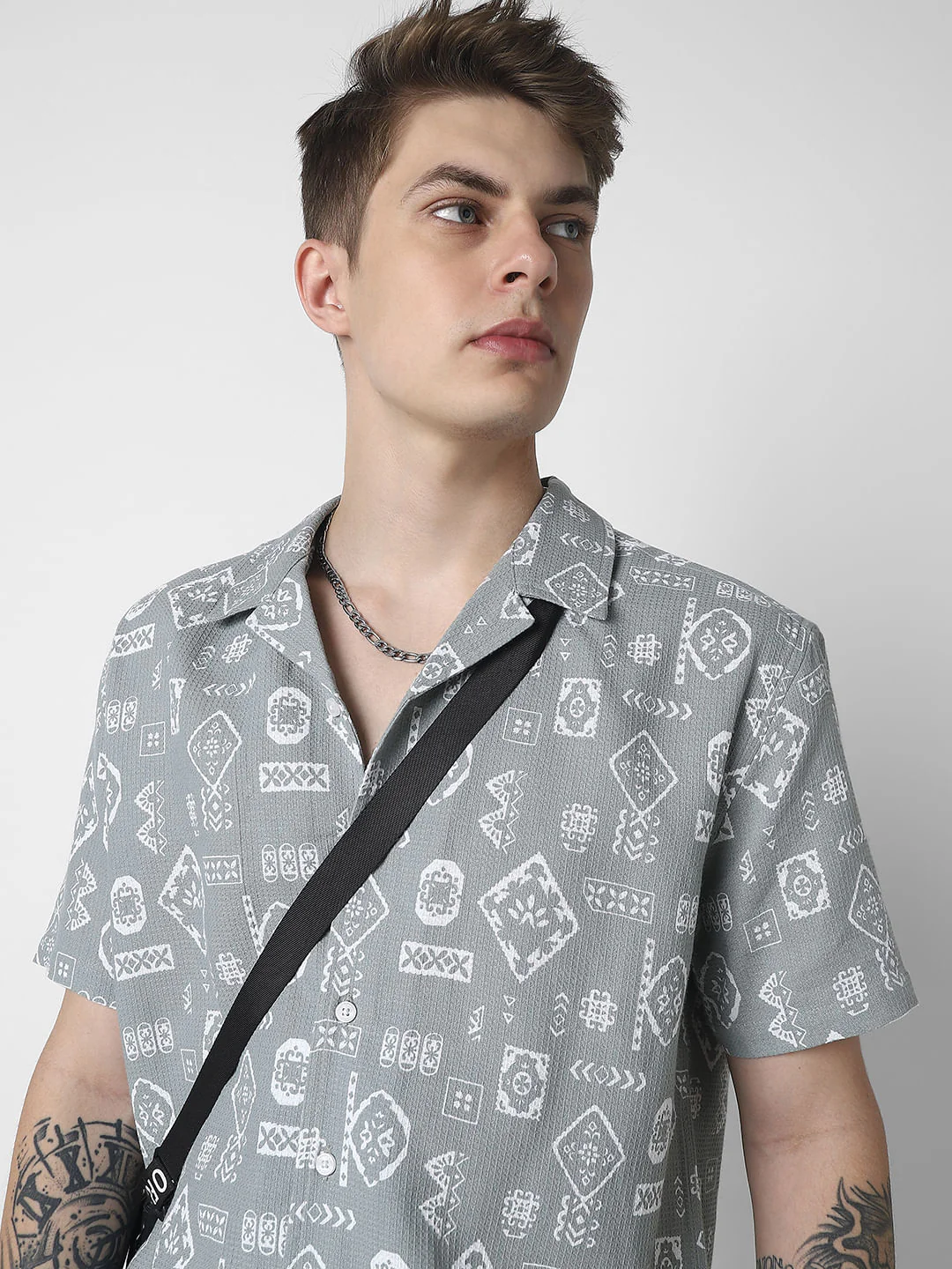 Grey Intricate Printed Oversized Shirt - Image 2