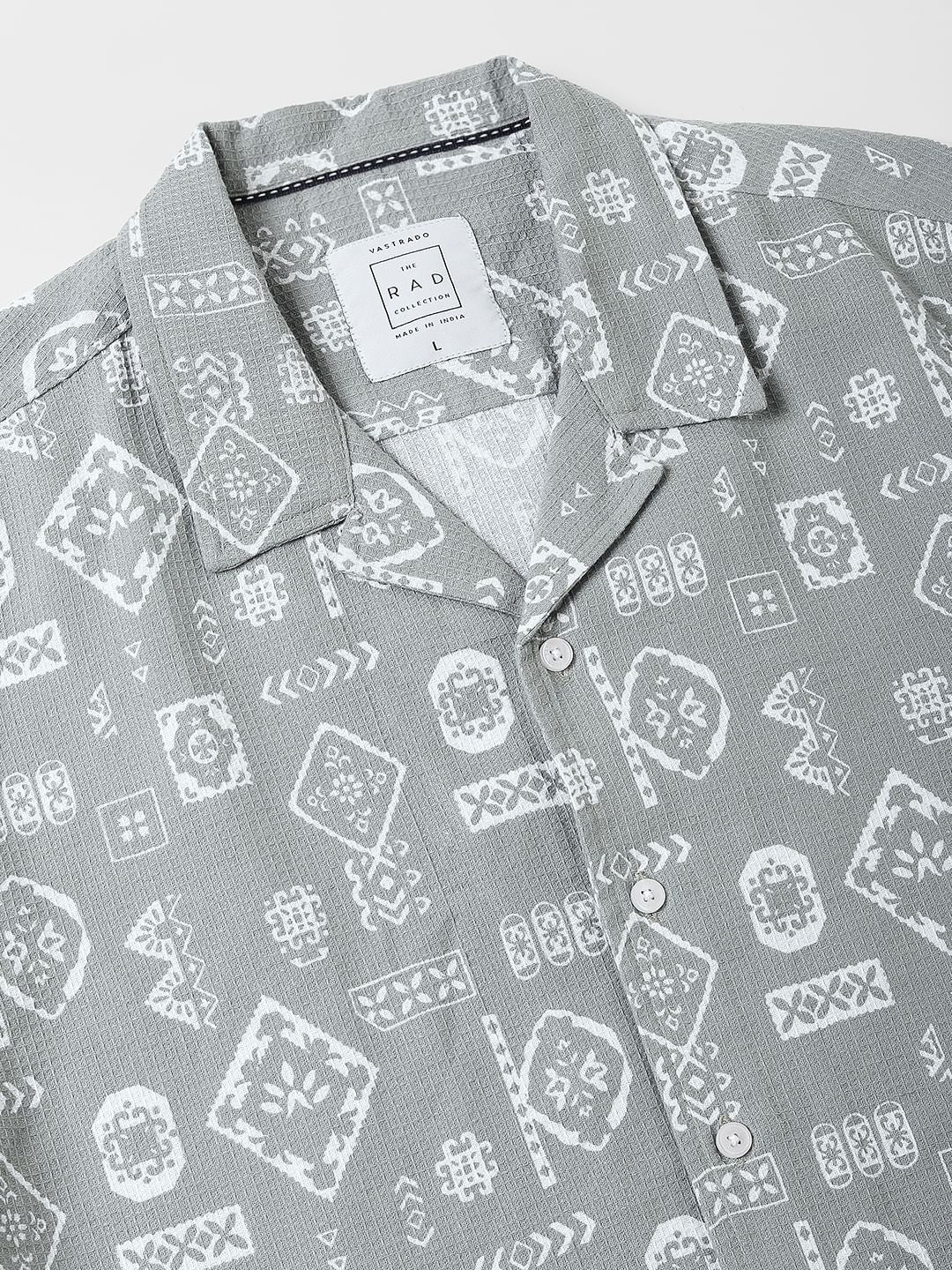 Grey Intricate Printed Oversized Shirt - Image 3