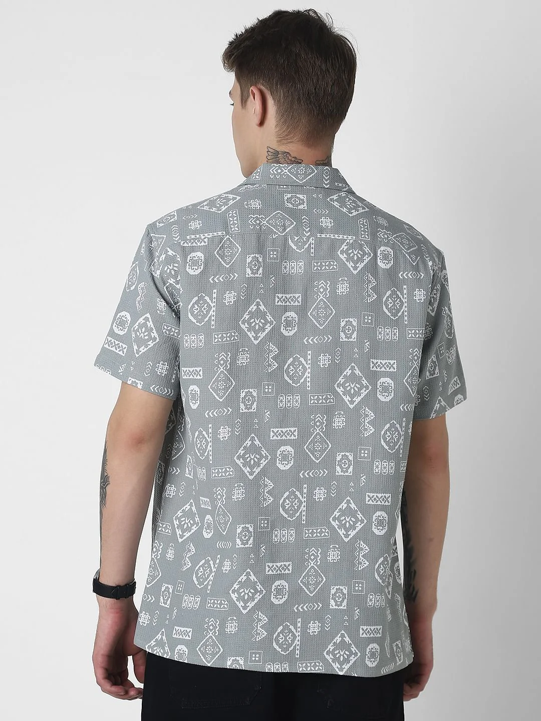 Grey Intricate Printed Oversized Shirt - Image 7