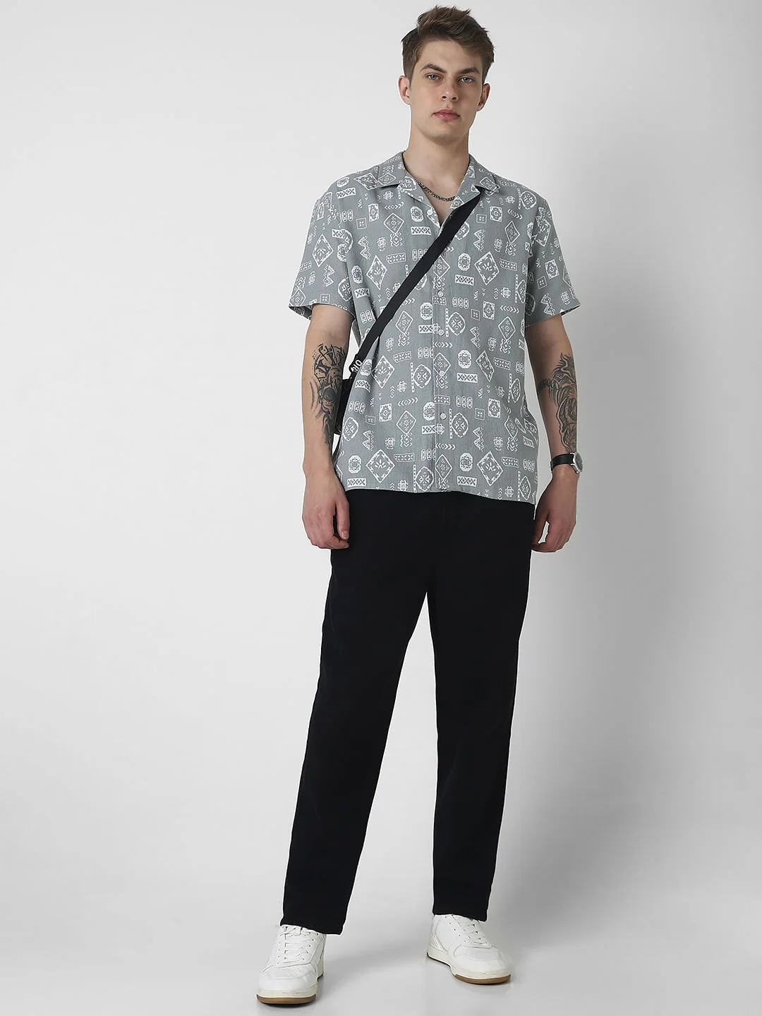 Grey Intricate Printed Oversized Shirt - Image 8