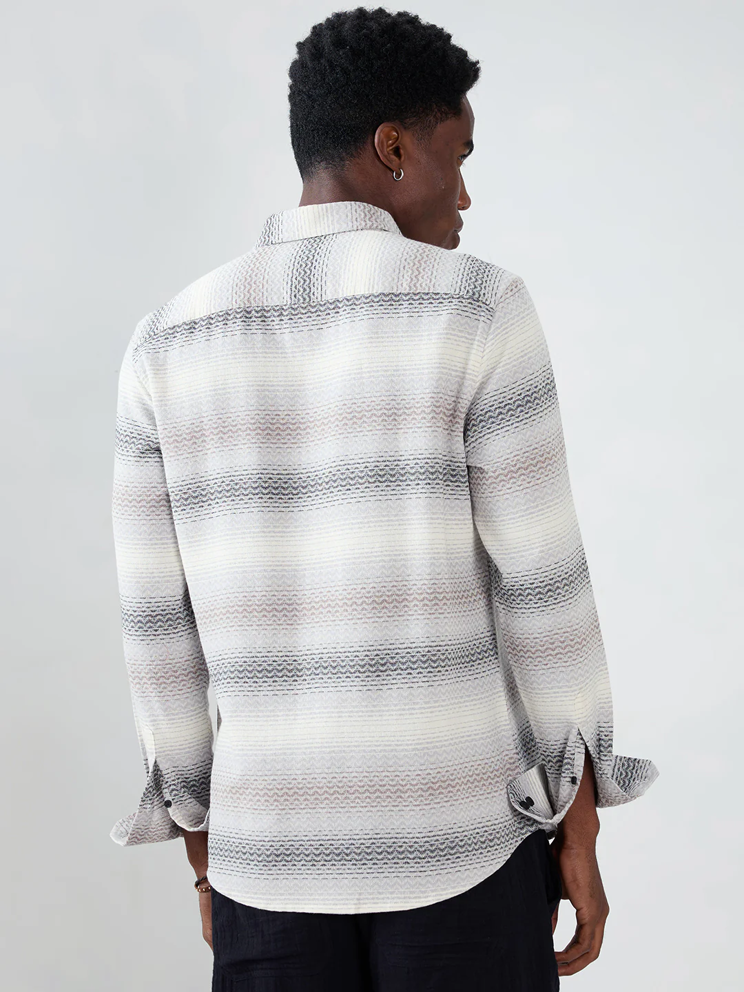 Grey Jacquard Wave Pattern Striped Shirt - Image 6