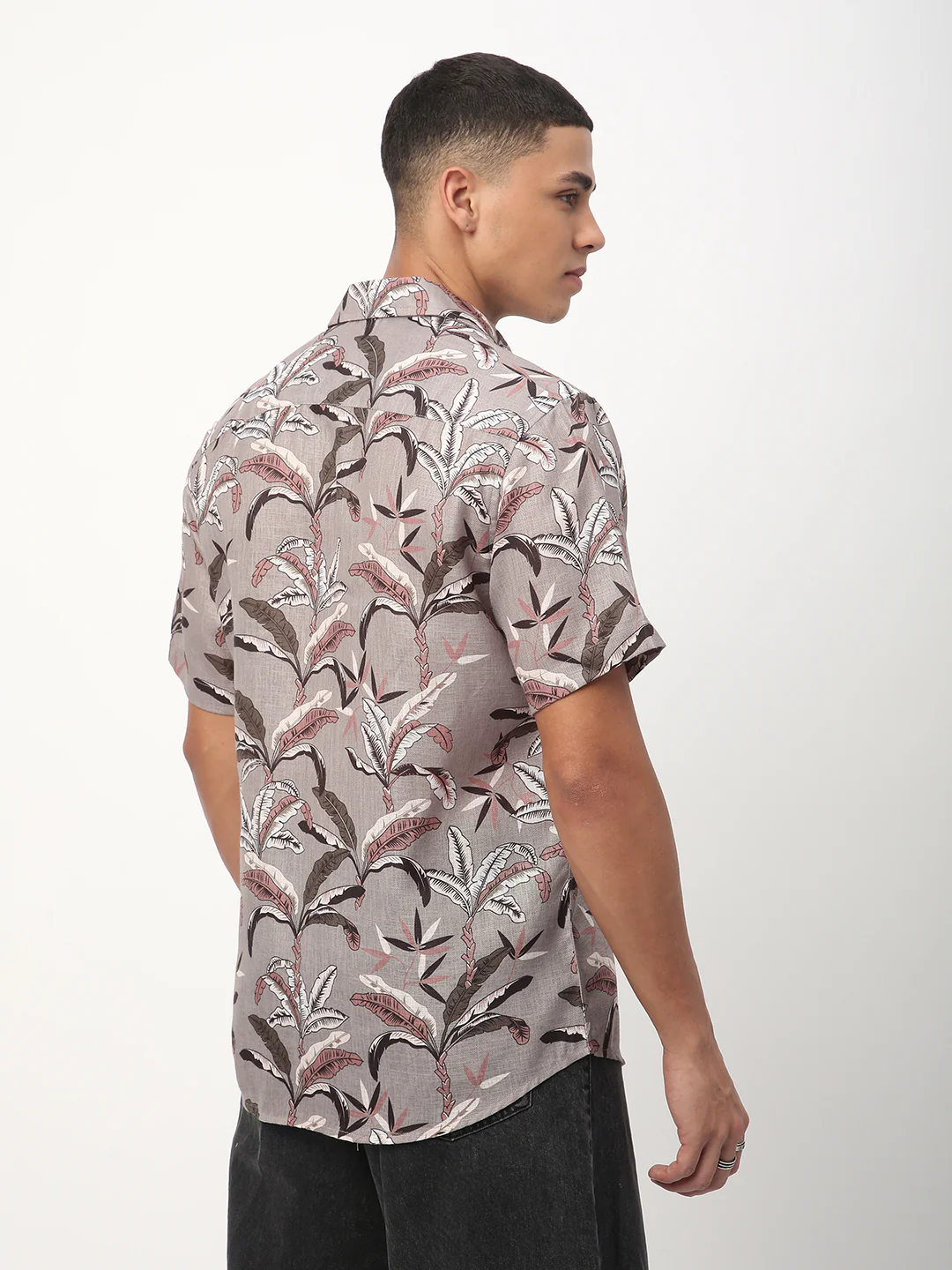 Grey Leaf Printed Shirt - Image 7