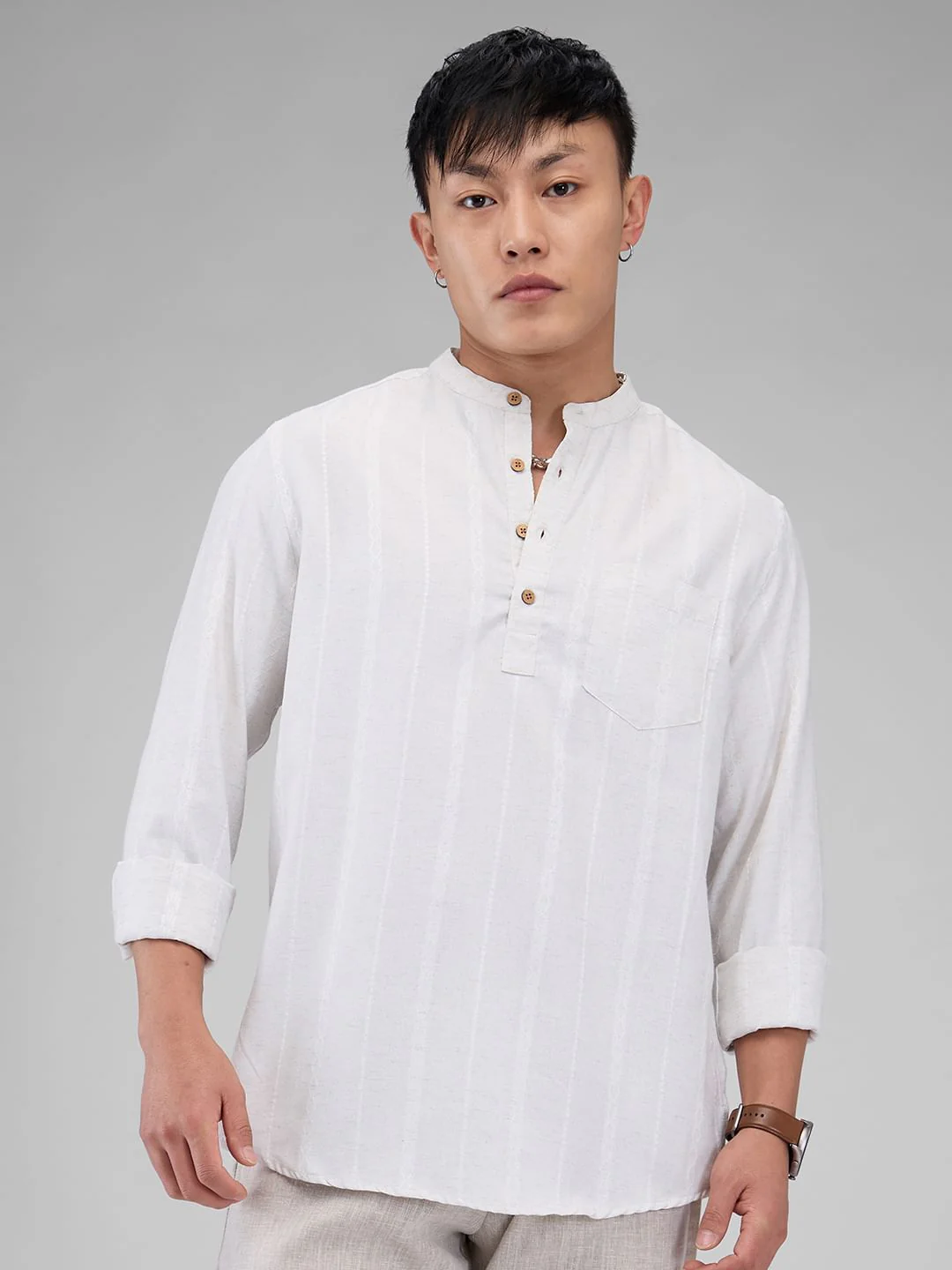 Grey Melange Dobby Striped Kurta - Image 2
