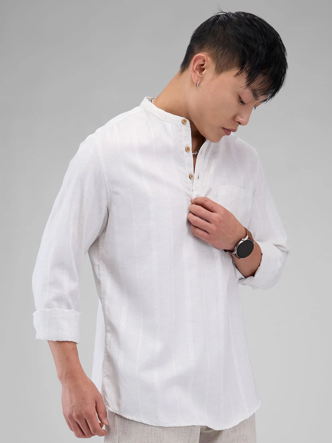 Grey Melange Dobby Striped Kurta - Image 4