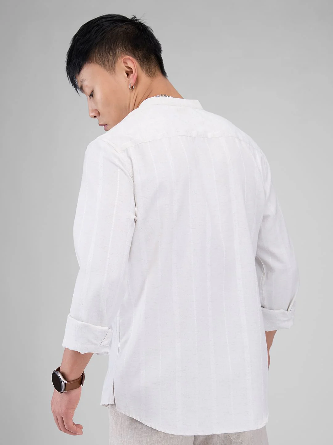 Grey Melange Dobby Striped Kurta - Image 6