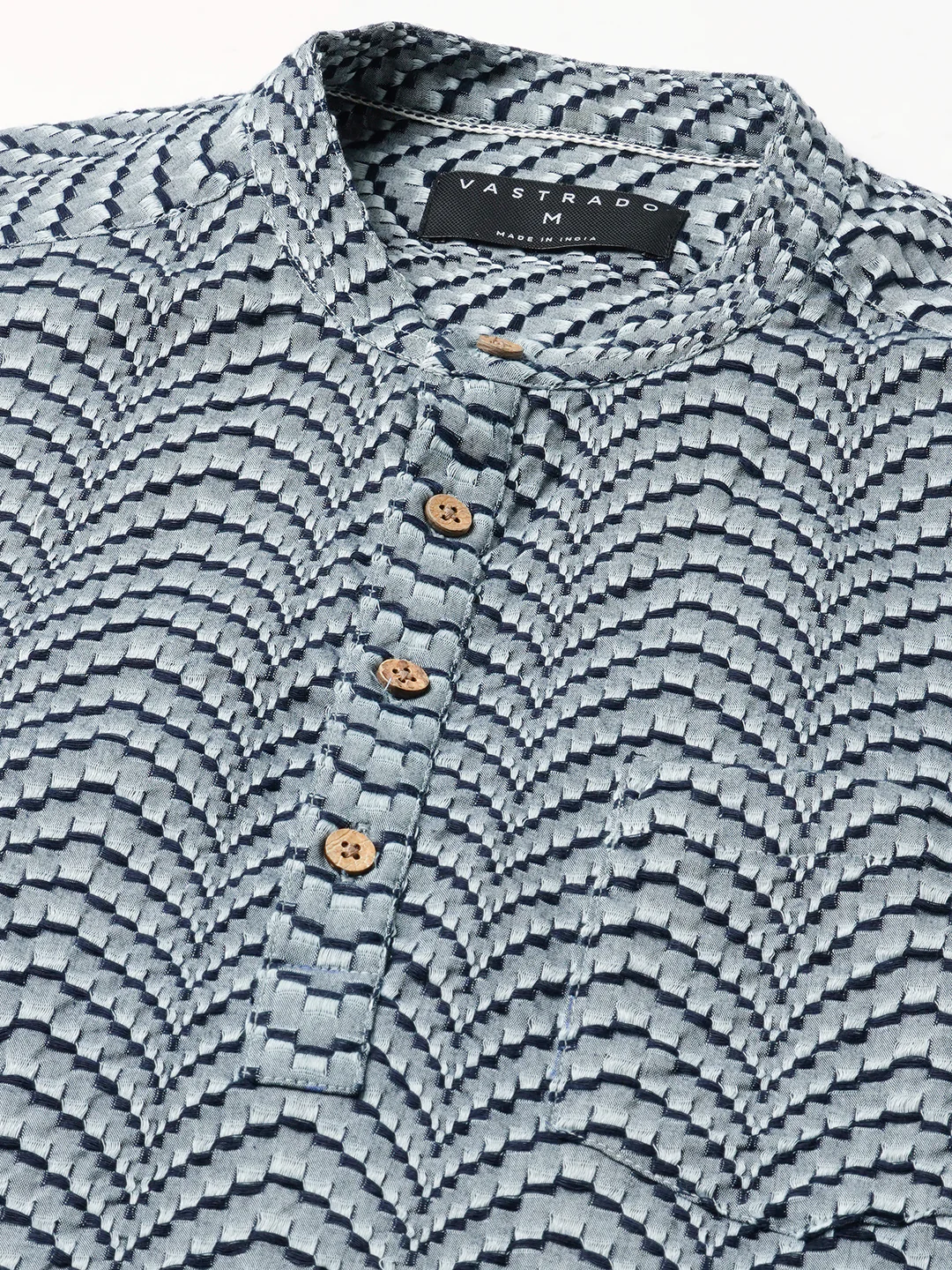 Grey & Navy Jacquard Weaved Kurta - Image 3