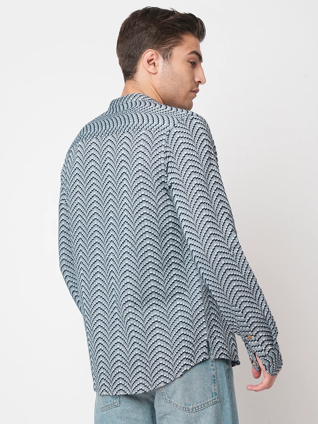 Grey & Navy Jacquard Weaved Kurta - Image 7