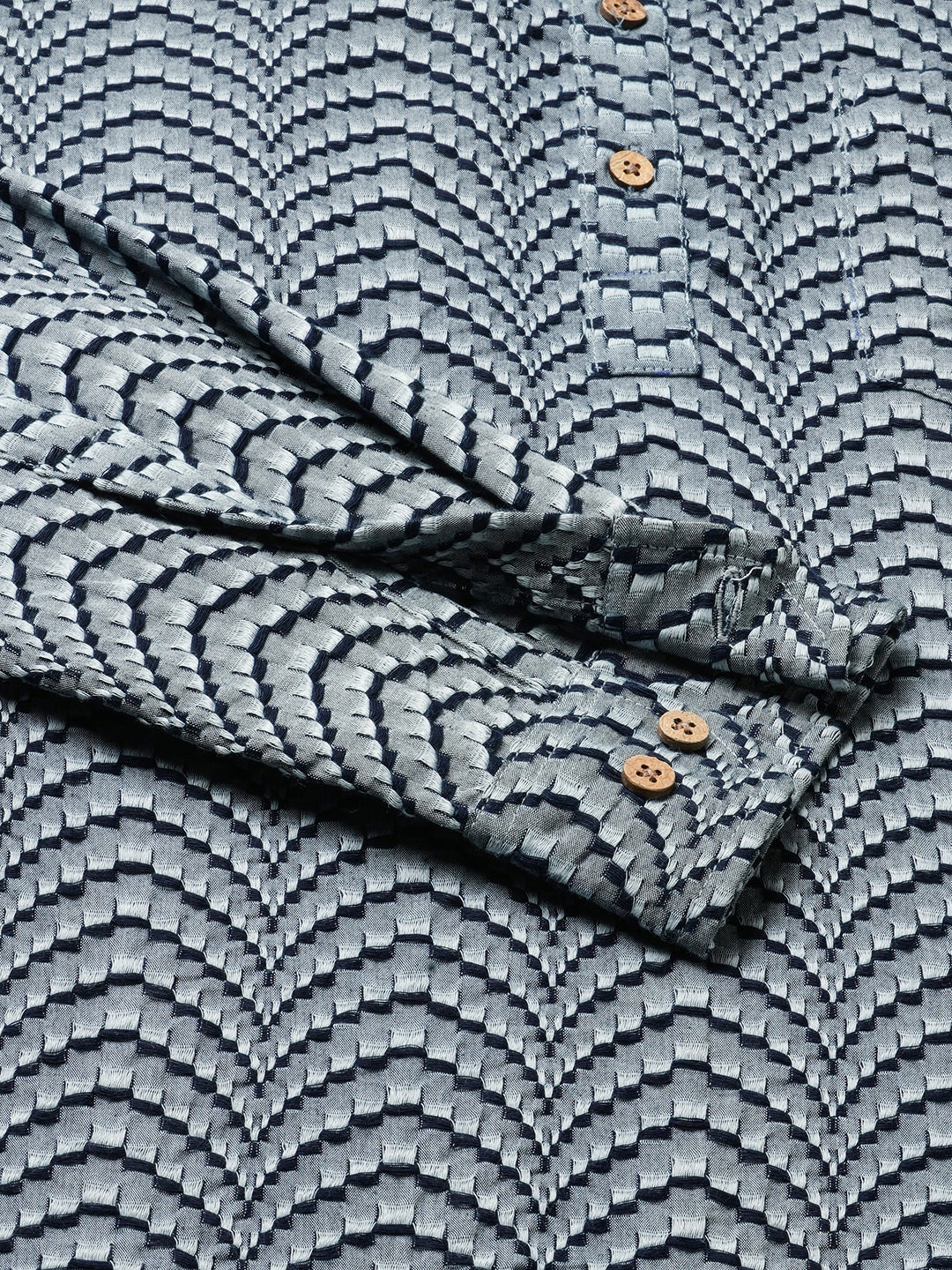 Grey & Navy Jacquard Weaved Kurta - Image 9