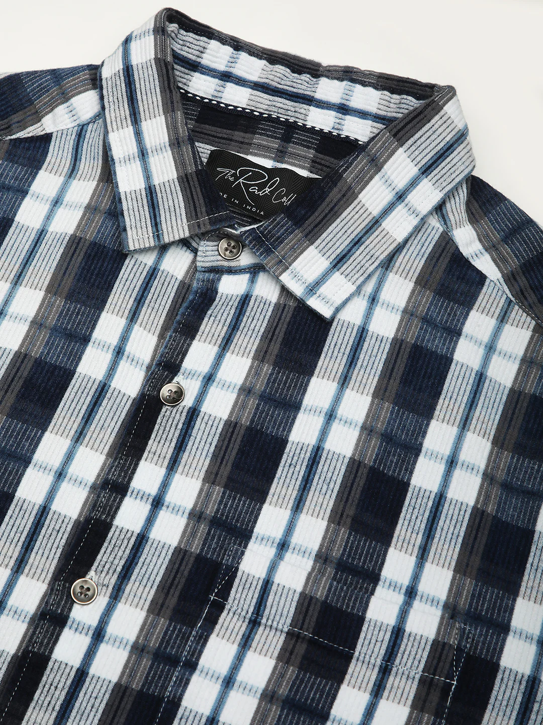 Denim Grey & Navy Plaid Checks Shirt - Image 3