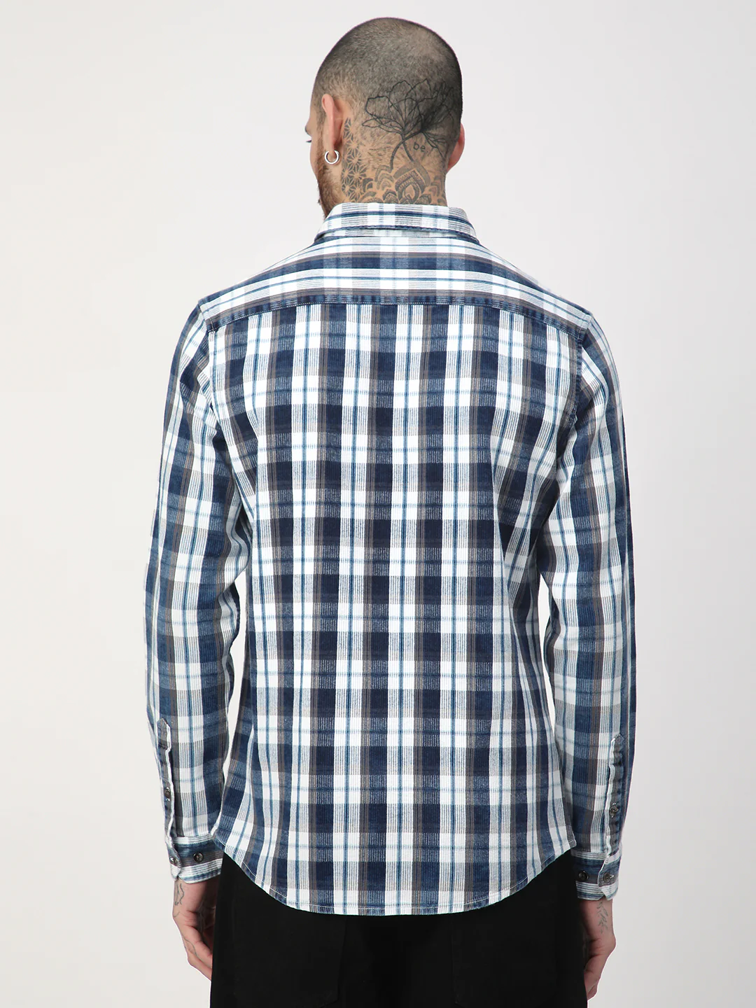 Denim Grey & Navy Plaid Checks Shirt - Image 7
