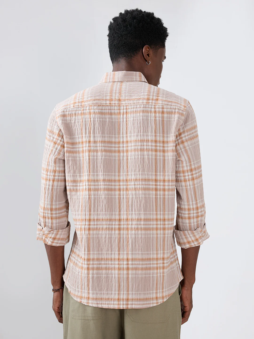 Grey & Rust Plaid Checks Crinkled Shirt - Image 7